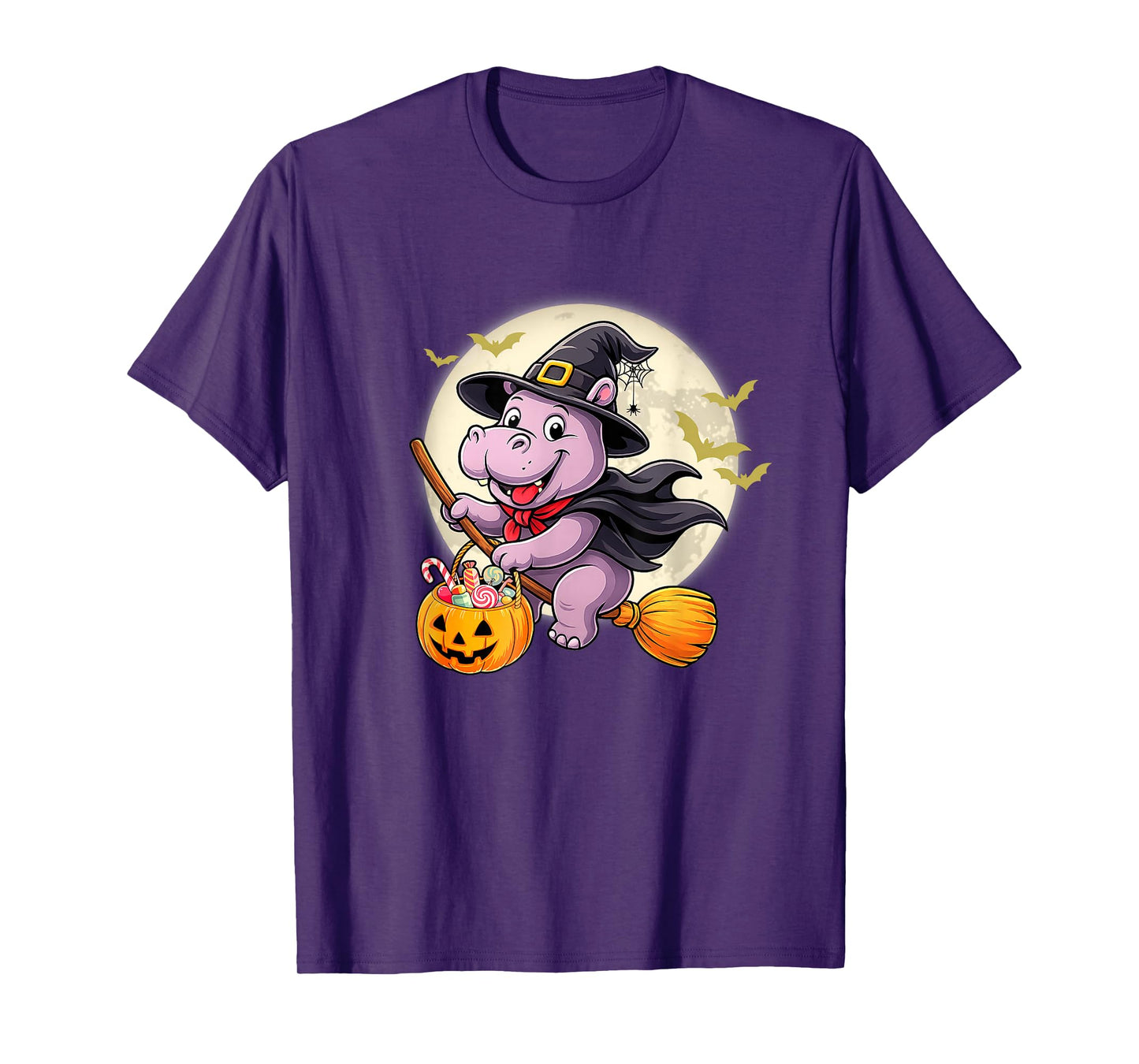 Hippo Witch Hat Riding Broom Halloween Funny Animal Lover T-Shirt