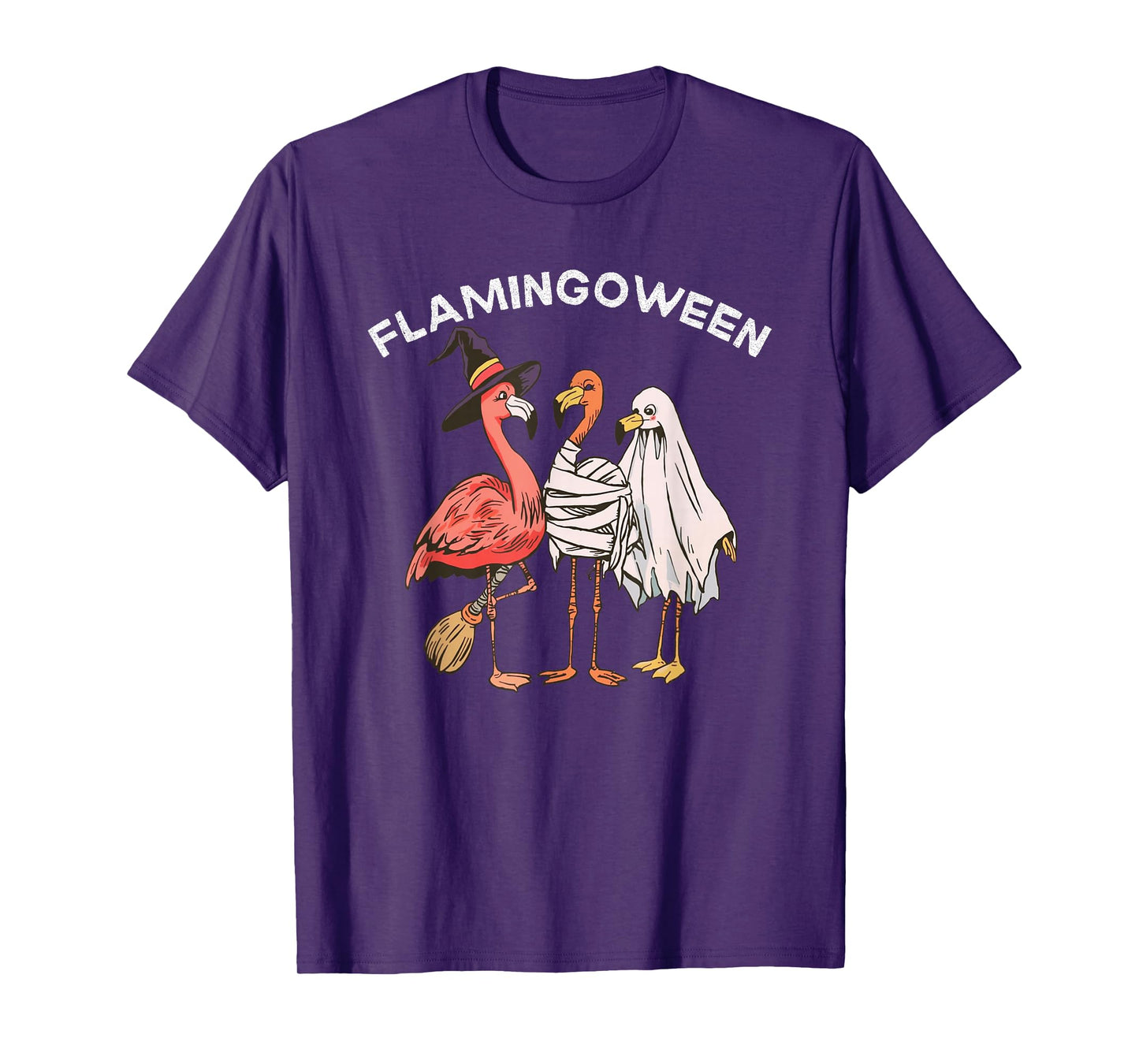 Flamingoween Halloween Witch Mummy Ghost Costume Bird Fun T-Shirt
