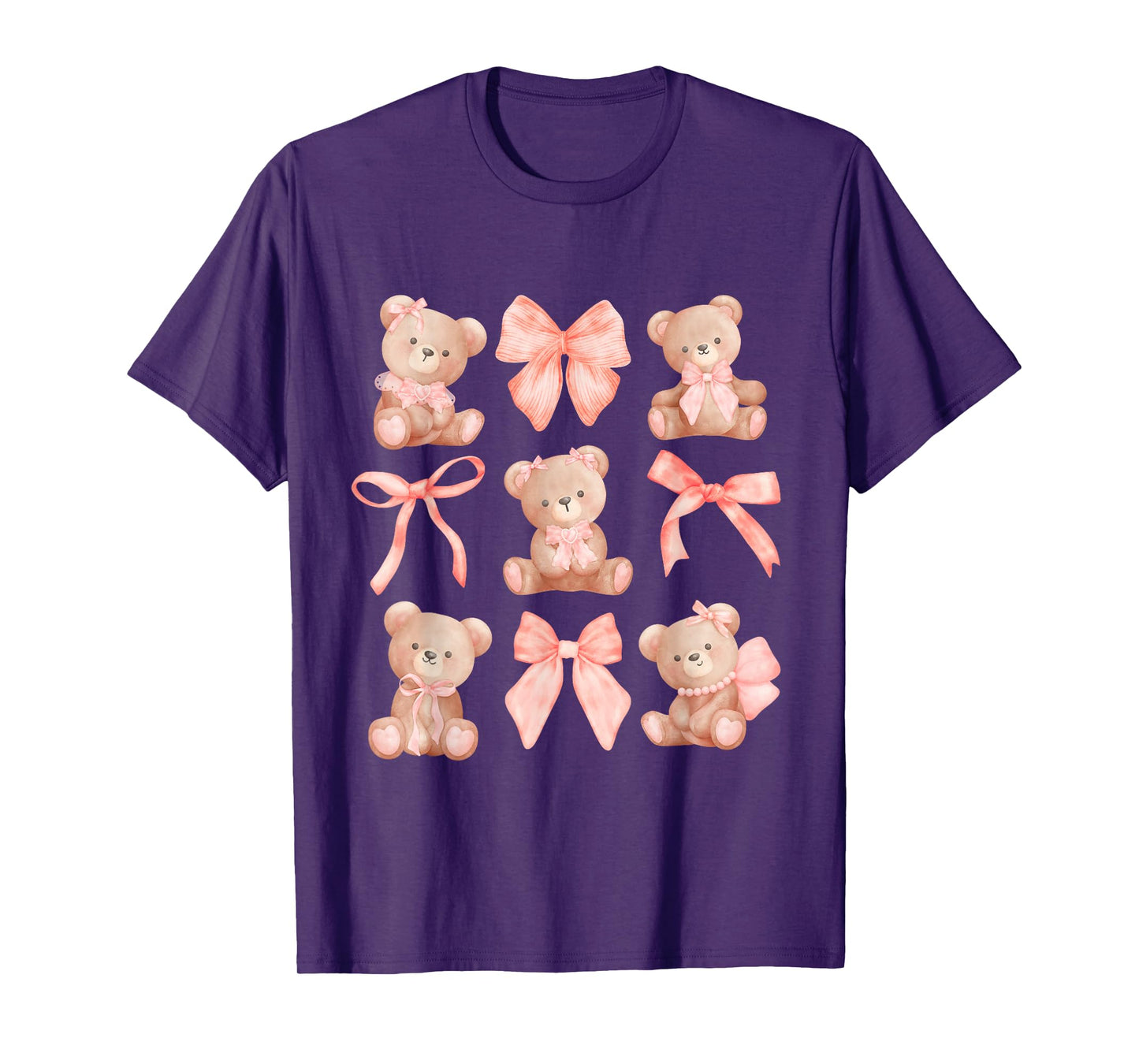 Coquette Teddy Bears Pink Bow Cute Women Girl Birthday T-Shirt