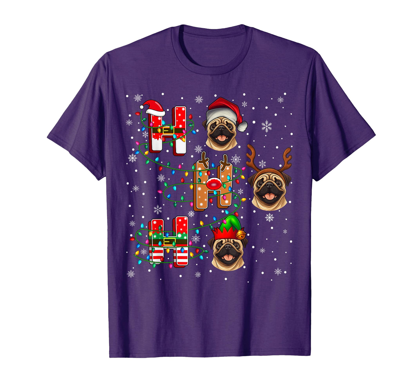 Ho Ho Ho Santa Reindeer Hat Elf Matching Pug Xmas T-Shirt