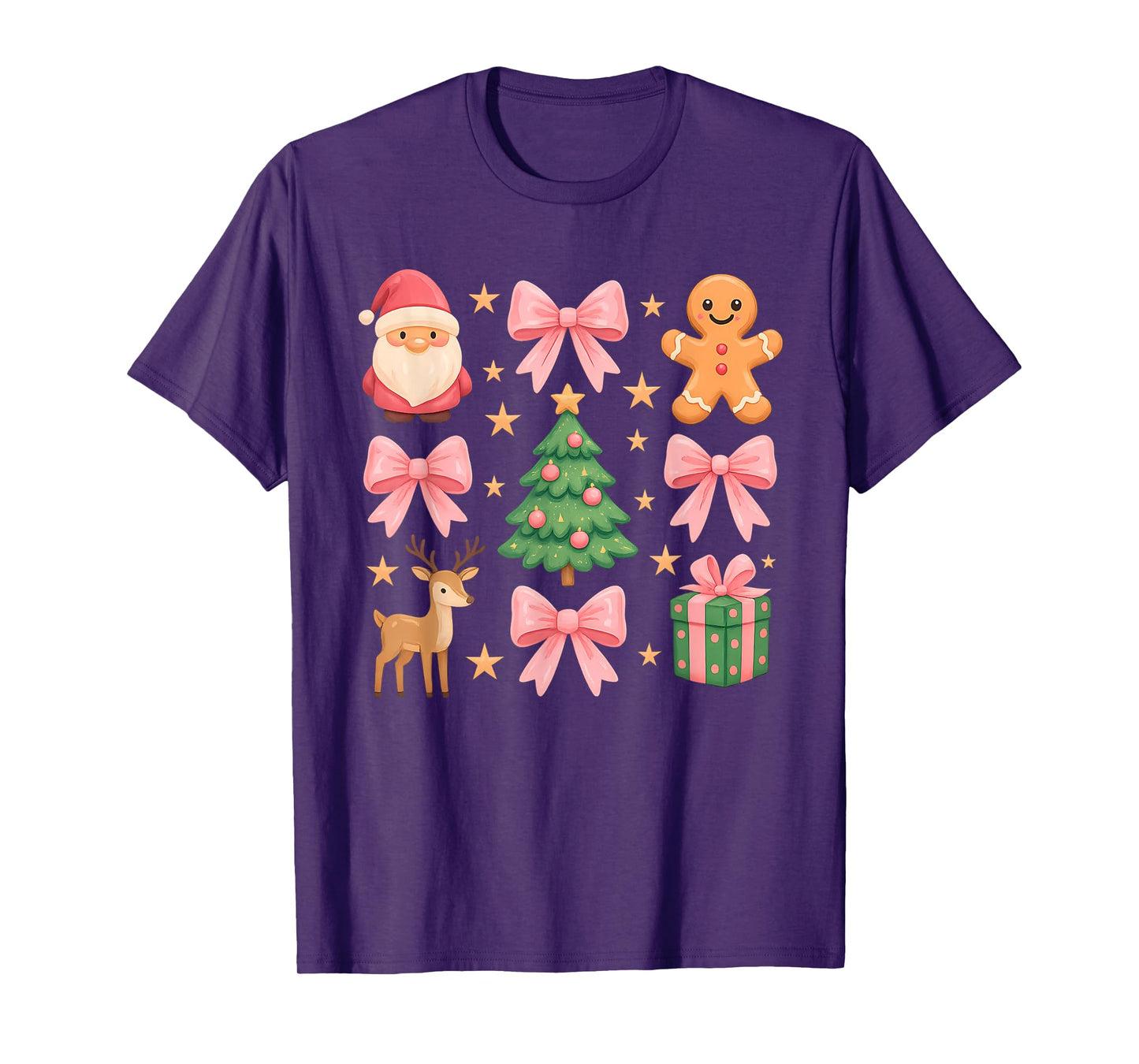 Pink Coquette Bow Christmas Tree Santa Gingerbread Xmas Girl T-Shirt