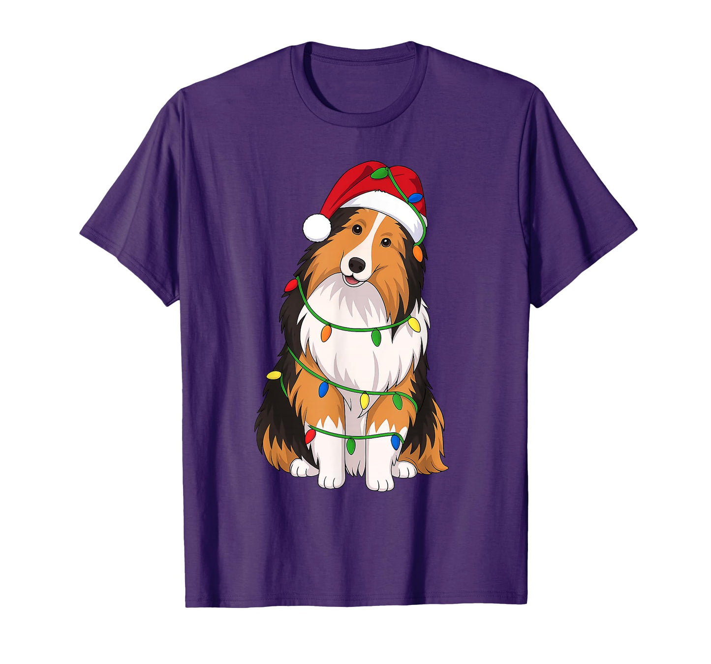 Shetland Sheepdog Christmas Tree Lights Holiday Dog Lover T-Shirt