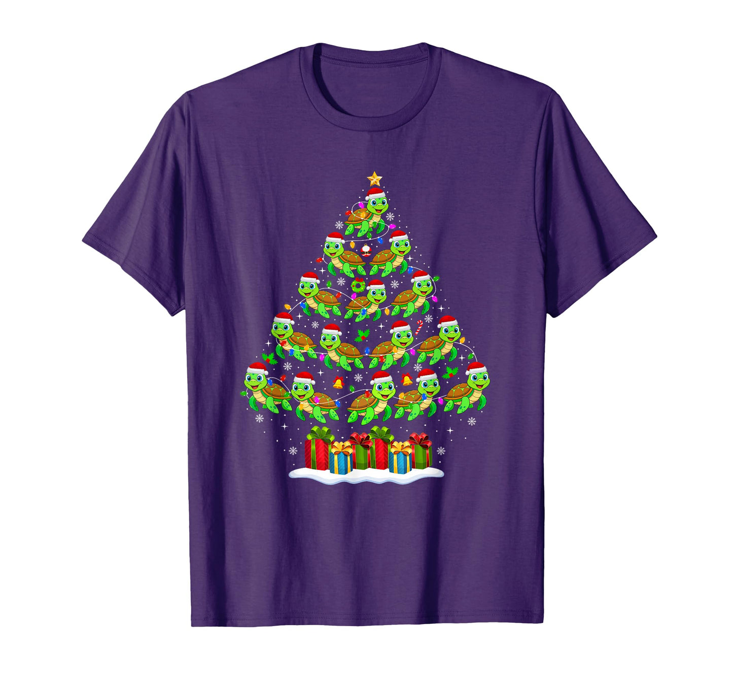 Sea Turtle Christmas Tree Lights Funny Xmas Family Men Women T-Shirt
