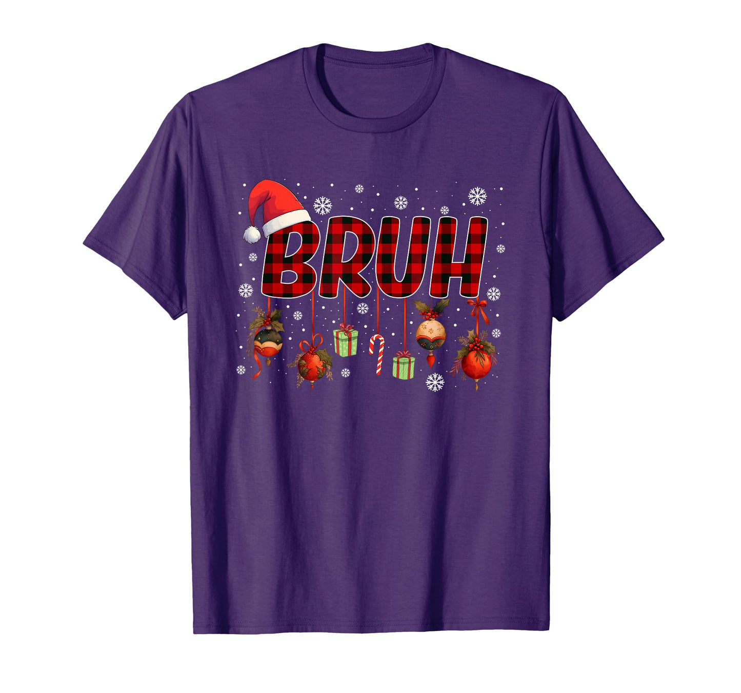 Bruh Funny Christmas Red Plaid Teens Boys Kids Xmas Pajamas T-Shirt