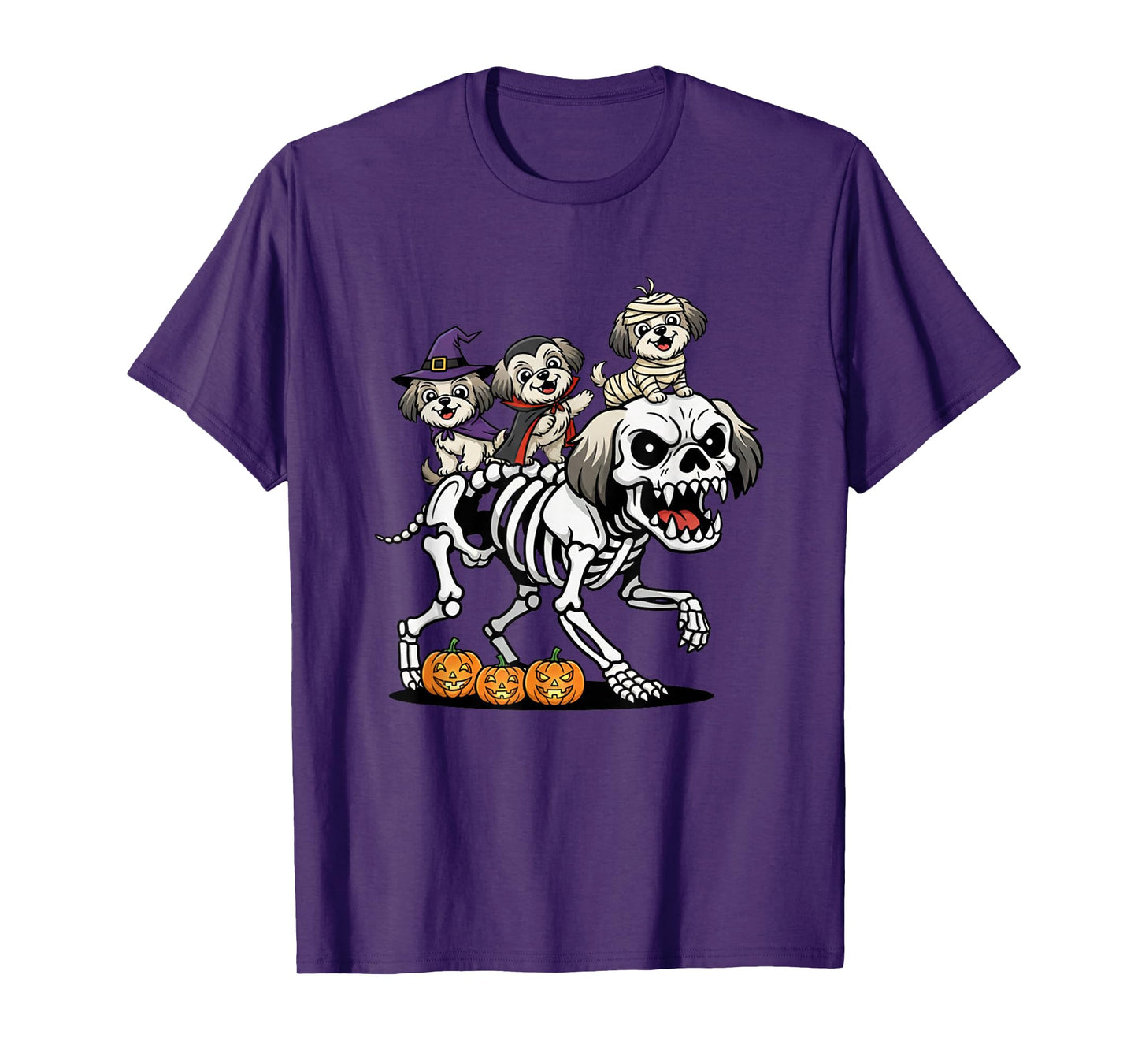 Shih Tzu Dog Skeleton Mummy Witch Halloween Kids Mens Womens T-Shirt