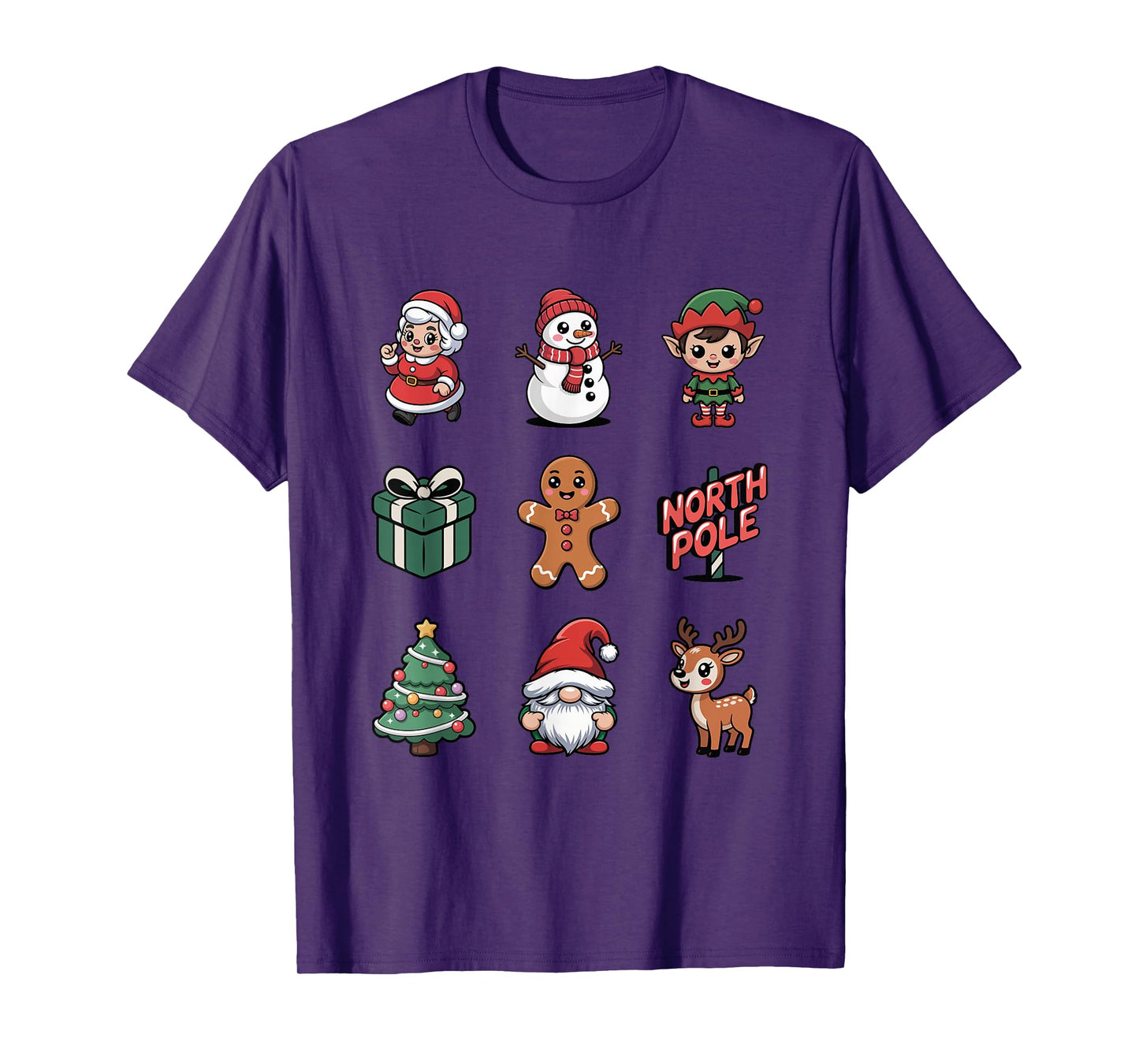 Cute Christmas Cartoon Santa Elf Reindeer Holiday T-Shirt