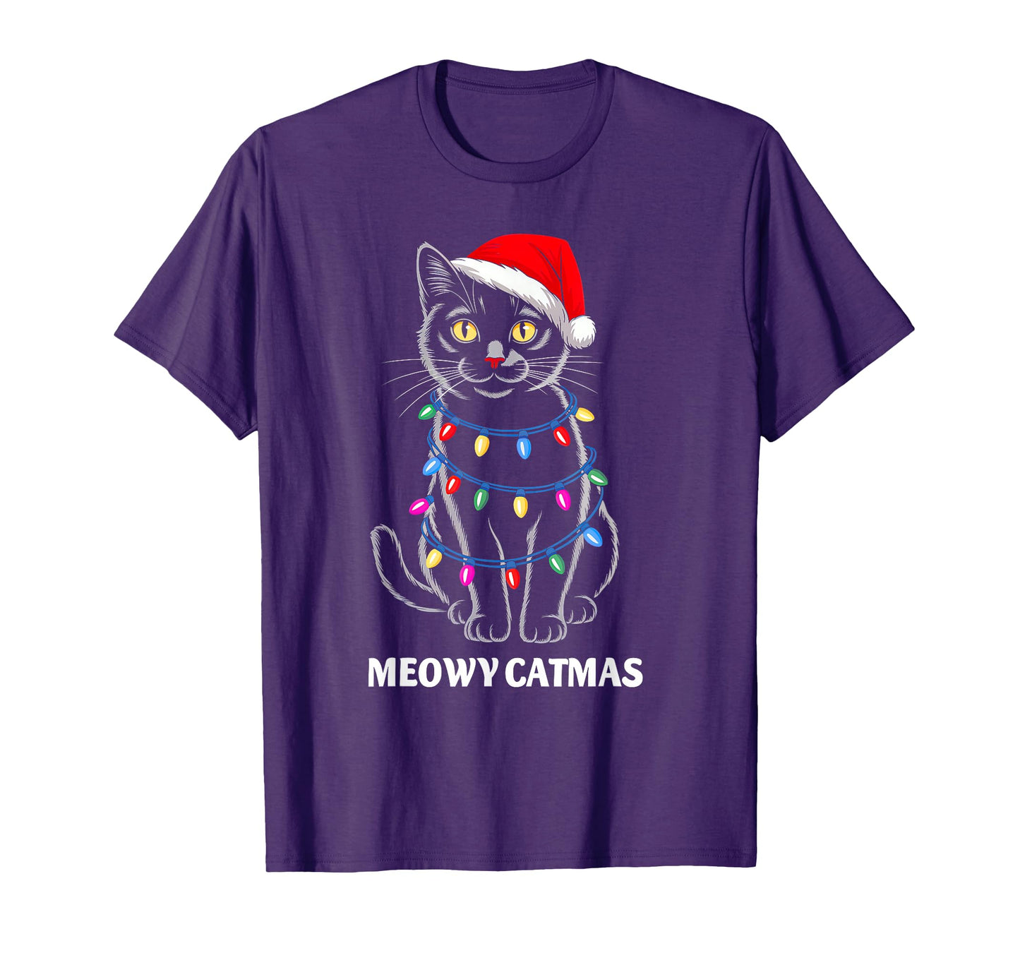 Meowy Catmas Christmas Black Cat Santa Xmas Family Men Women T-Shirt