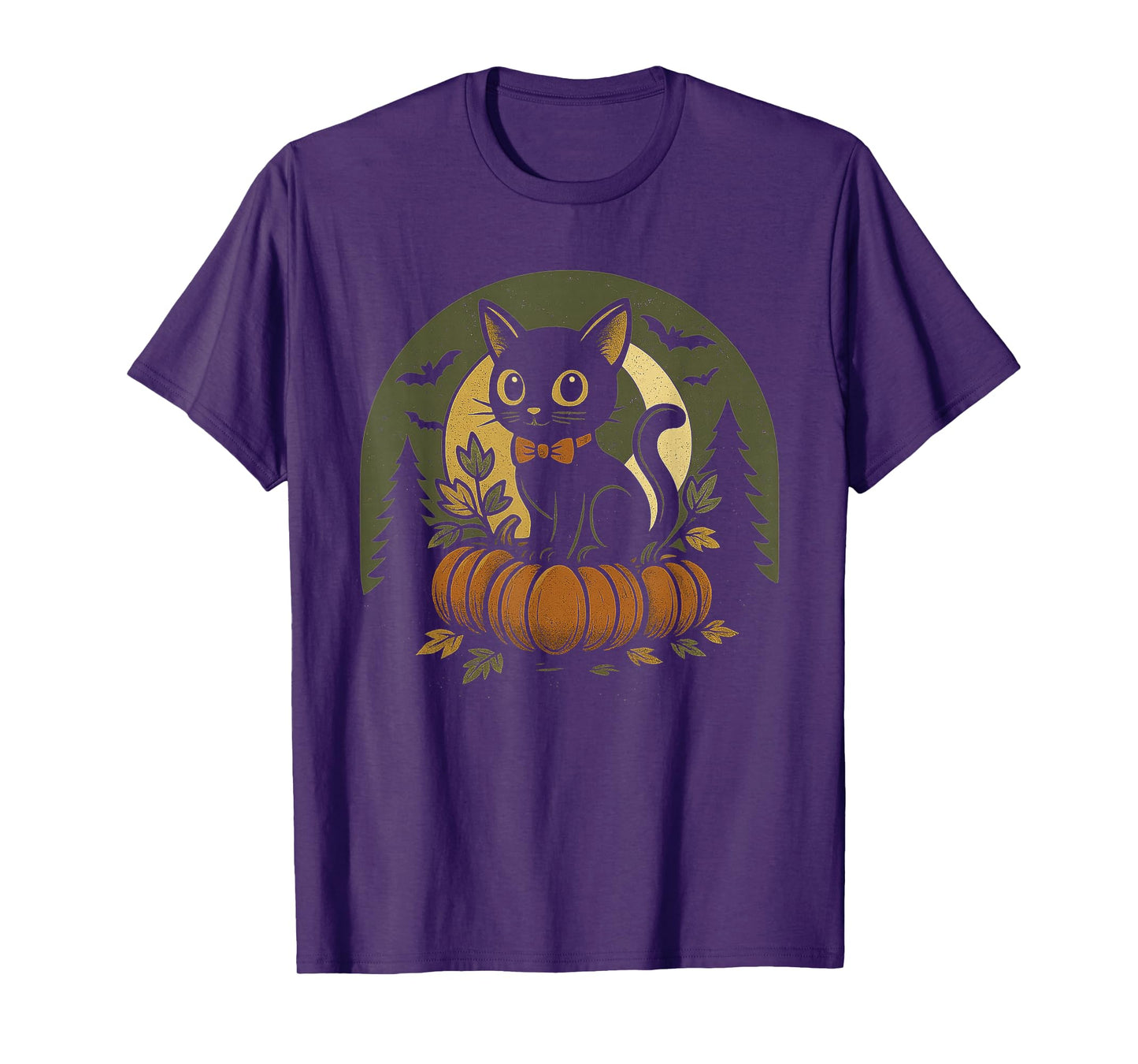 Retro Black Cat Halloween Pumpkin Costume for Women Men Kids T-Shirt