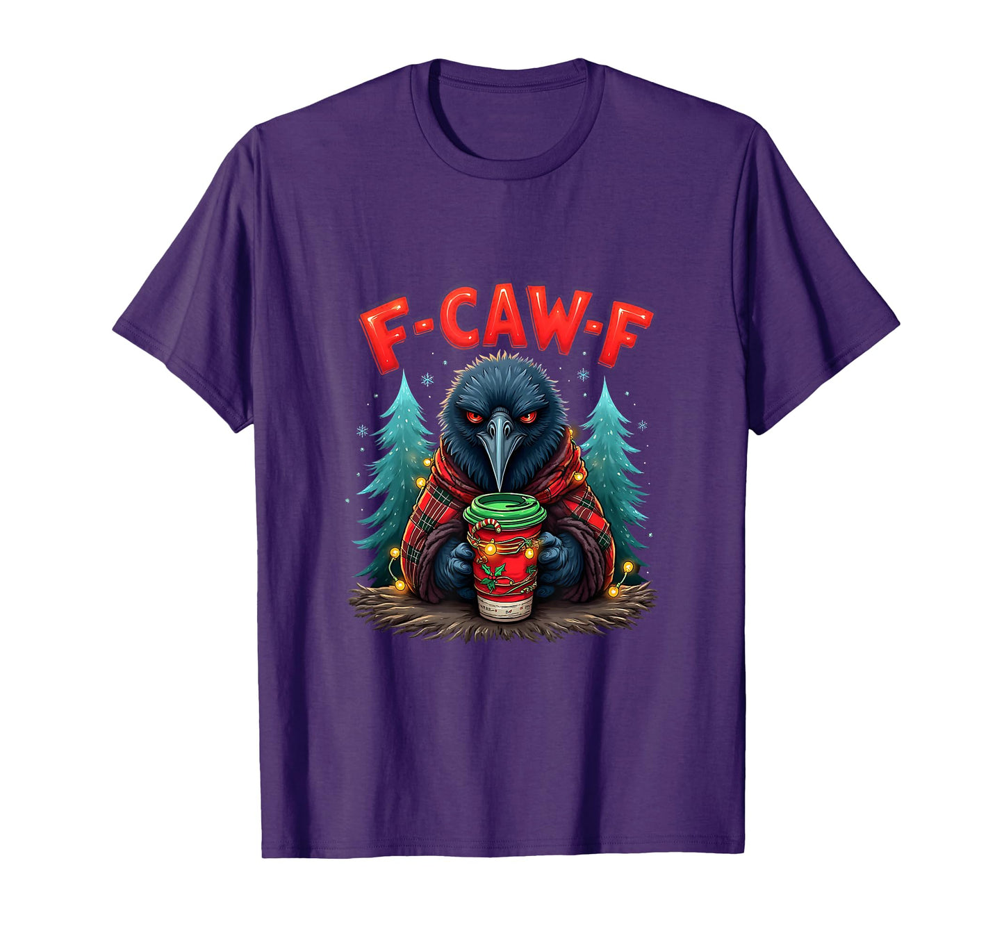 Vintage Christmas Horror Funny Black Crow F-Caw-F Santa T-Shirt