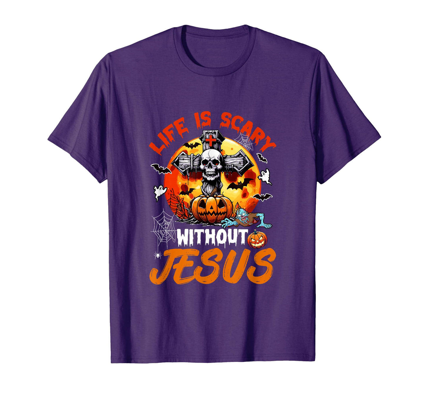 Scary Without Jesus Halloween Horror Christian Cross Lover T-Shirt