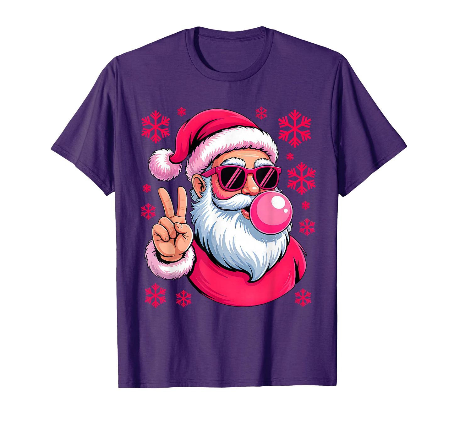 Retro Santa Christmas Blowing Bubble Pink Santa Xmas Funny T-Shirt