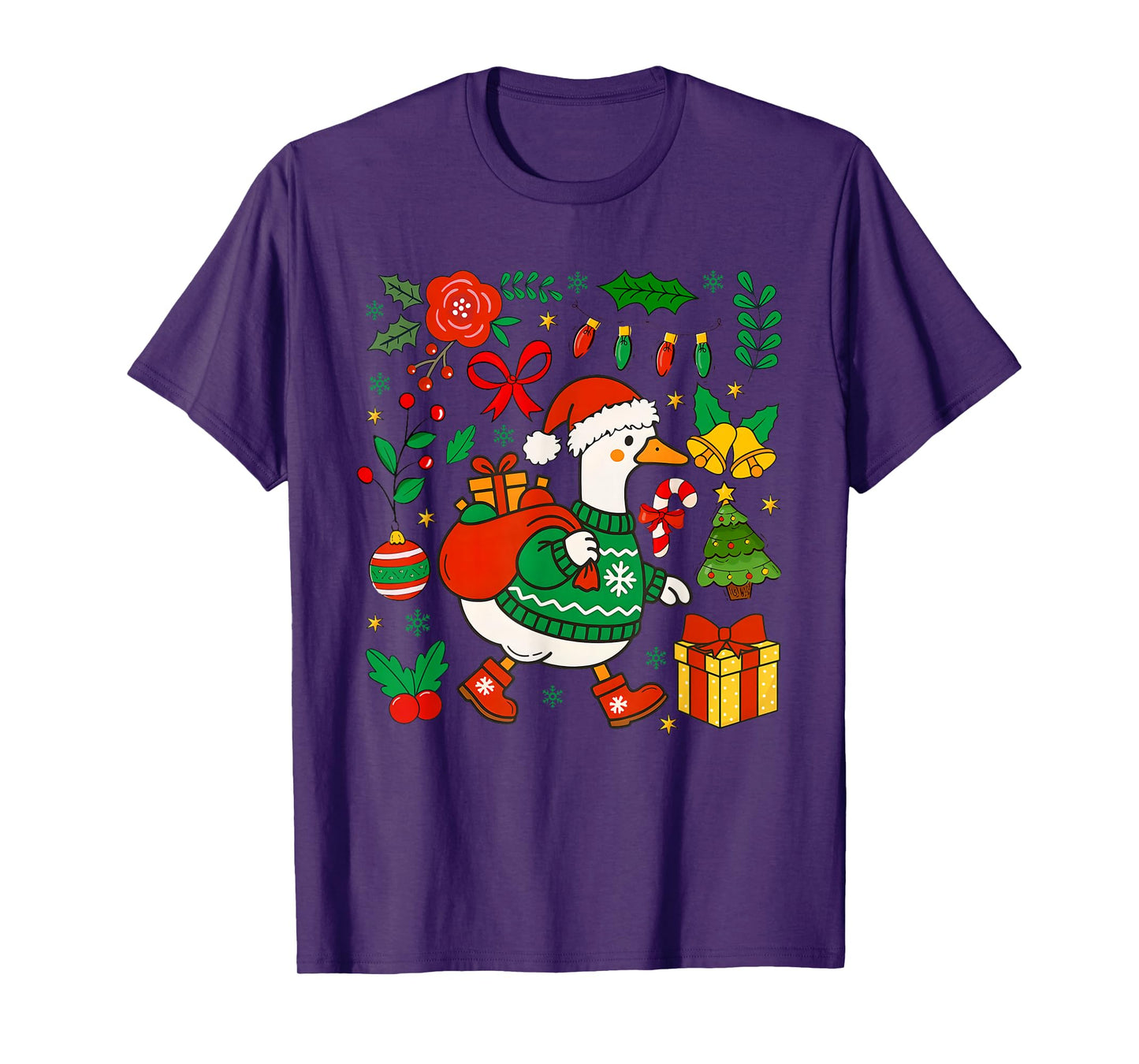 Preppy Christmas Santa Gooses Bow Xmas Tree Funny Holiday T-Shirt