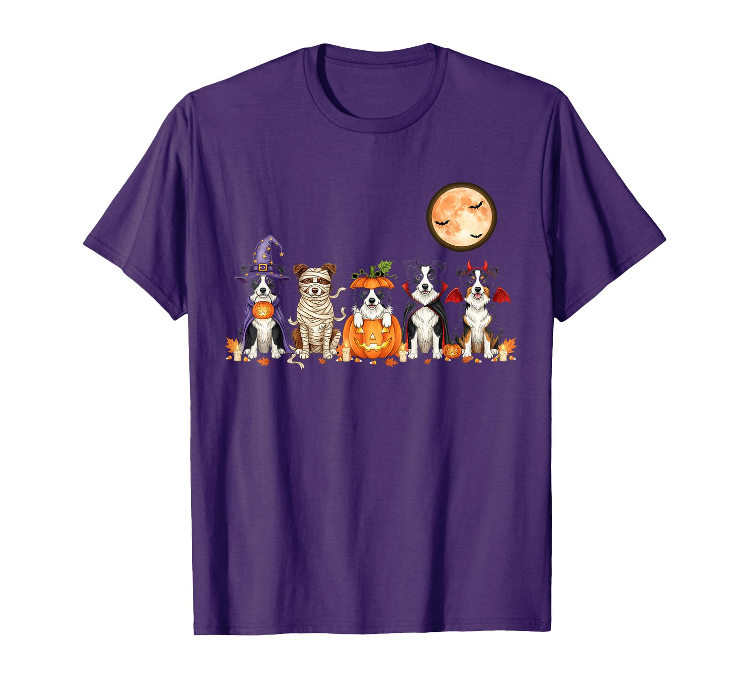 Spooky Border Collie Dog Ghost Witch Mummy Halloween Costume T-Shirt