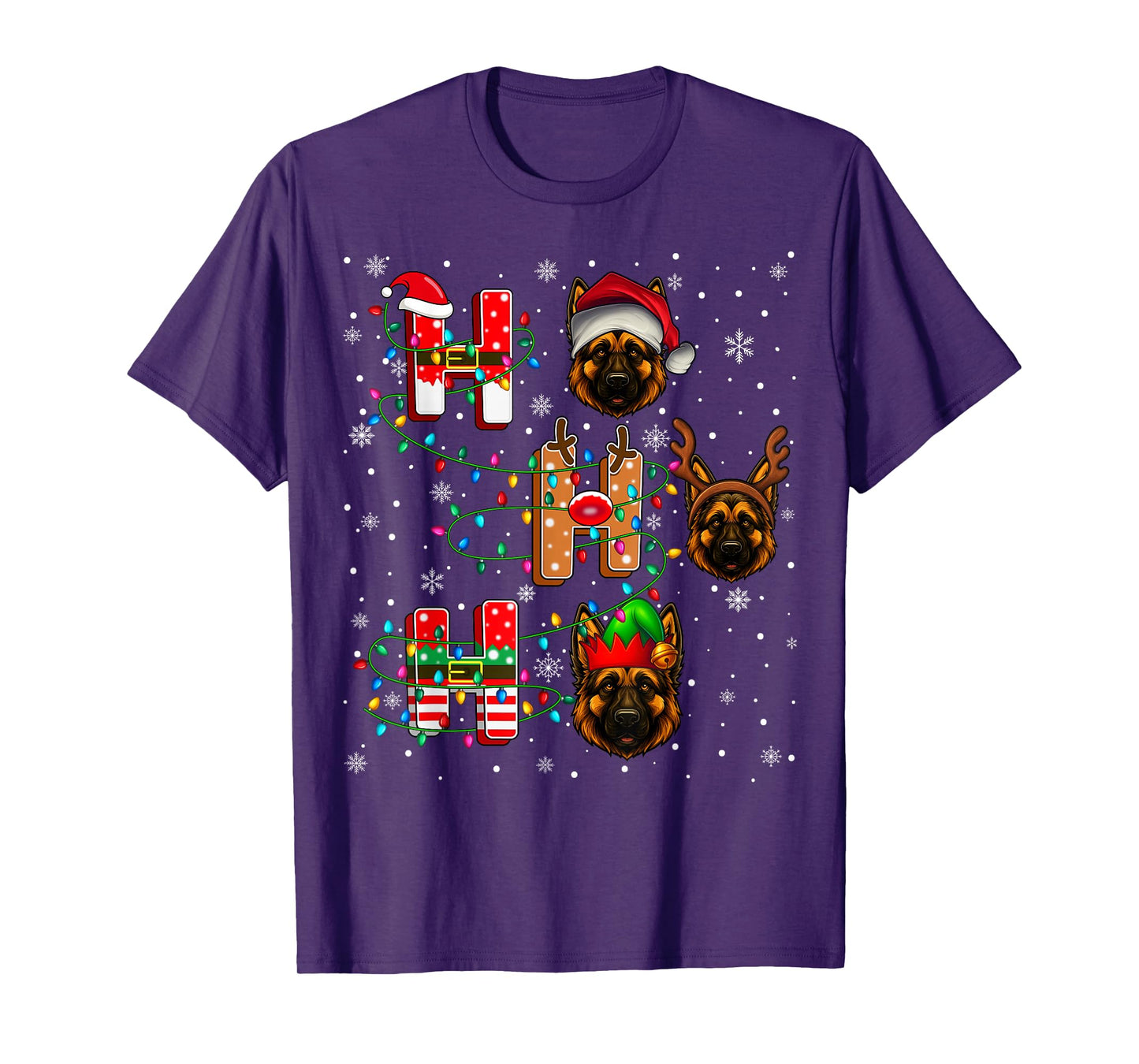 Ho Ho Ho Santa Reindeer Hat Elf German Shepherd Dog Xmas T-Shirt
