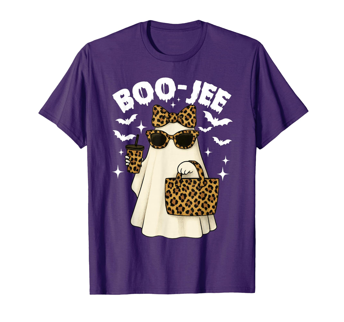Coquette Leopard Ghost Coffee Boo-JEE Halloween Boujee Ghost T-Shirt