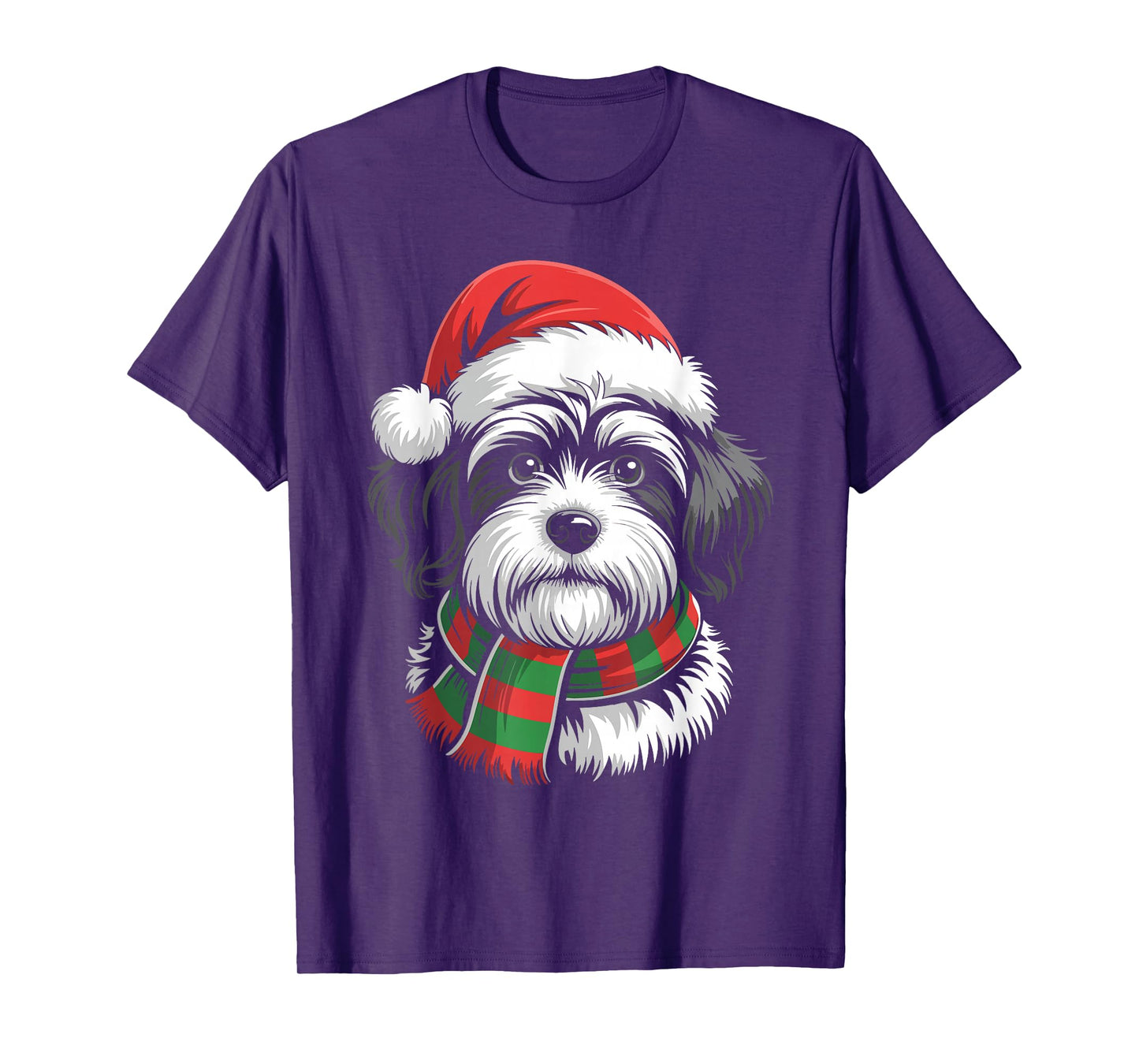 Havanese Dog Xmas Santa Hat Scarf Christmas Costume T-Shirt