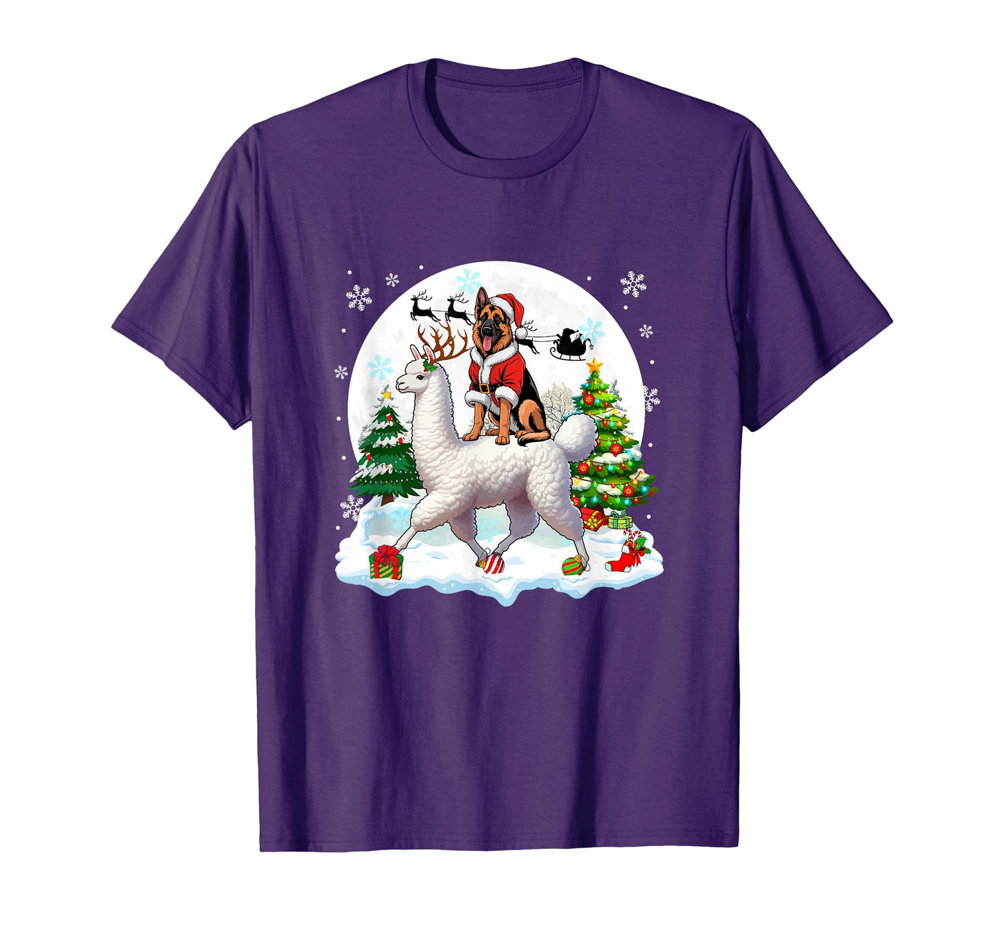 Santa German Shepherd Riding Llama Reindeer Christmas Owner T-Shirt