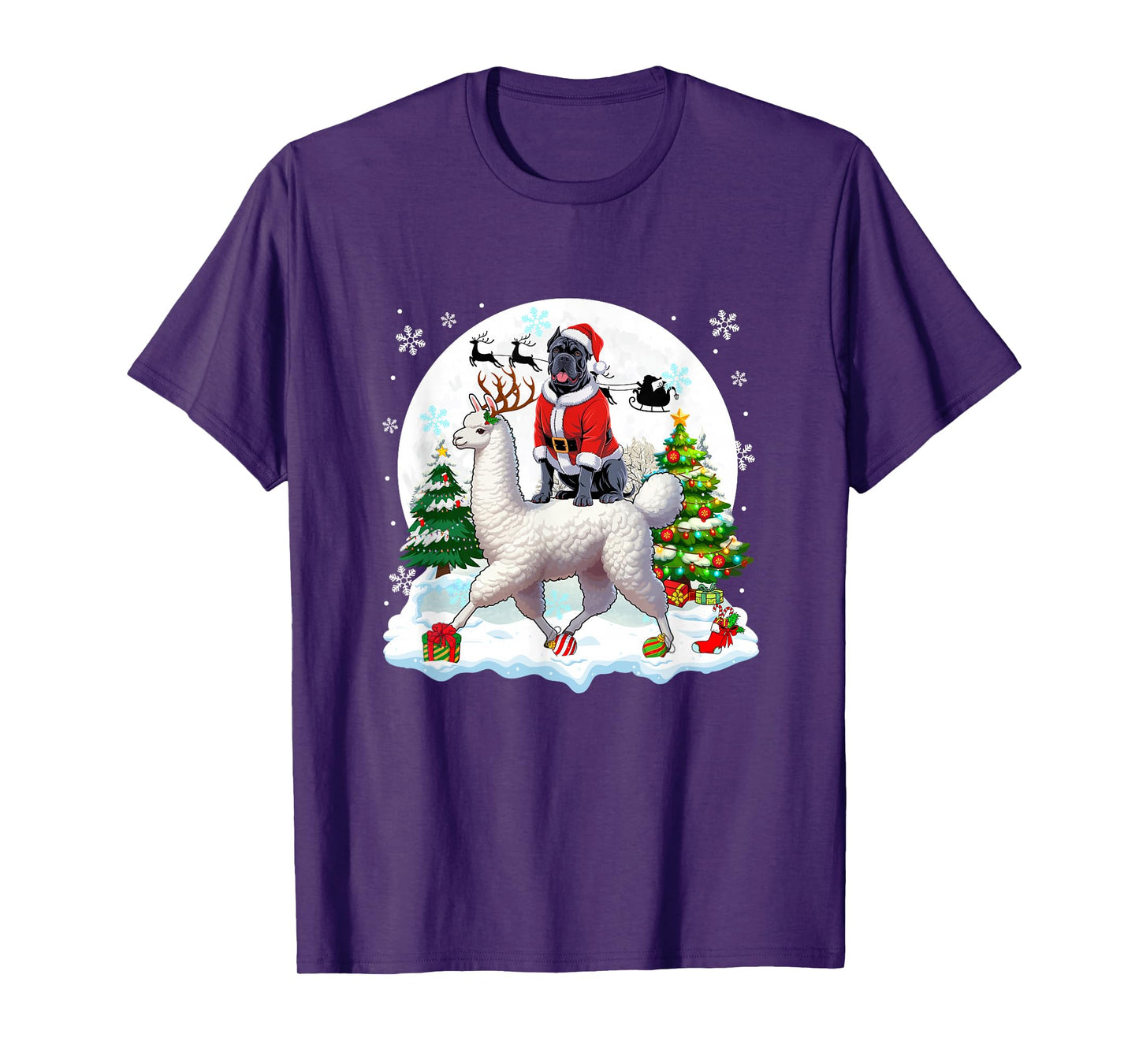 Santa Cane Corso Riding Llama Reindeer Christmas Owner Kids T-Shirt
