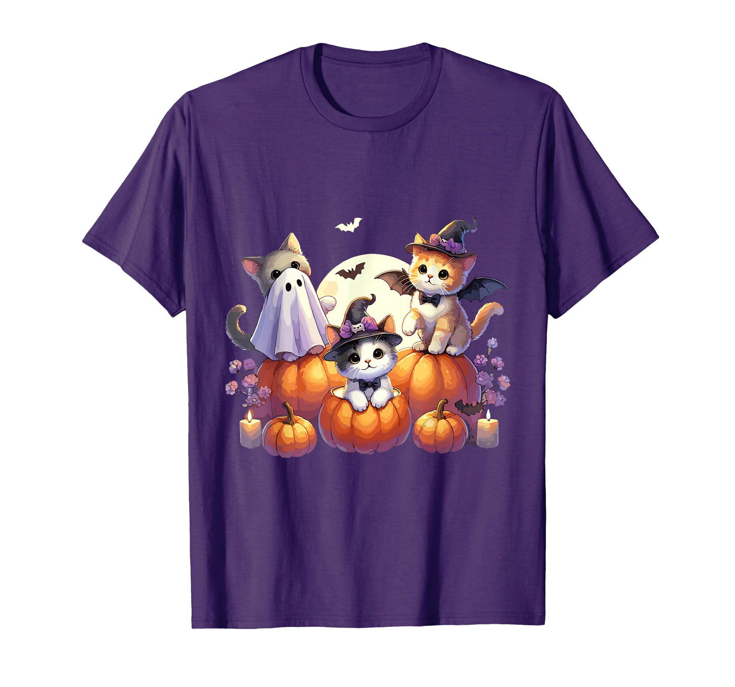 Cute Halloween Cat Kawaii Ghost Witch Kitten Pumpkin T-Shirt