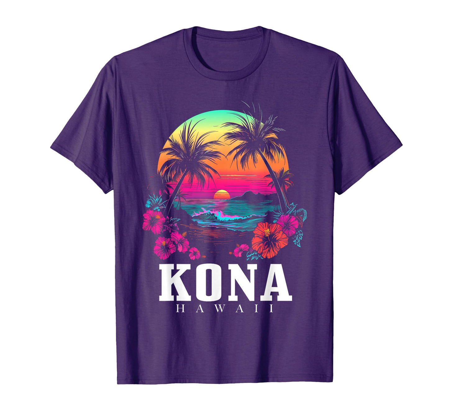 Kona Hawaii Hawaiian Hibiscus Flowers Surfer Souvenir T-Shirt