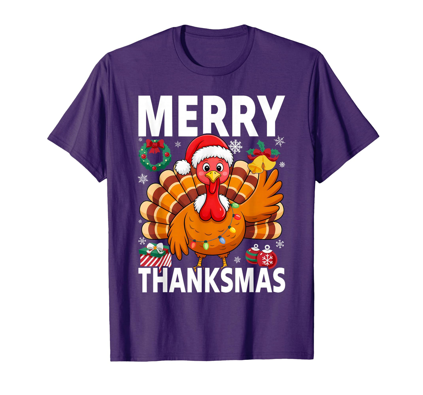 Merry Thanksmas Happy Thanksgiving Santa Turkey T-Shirt