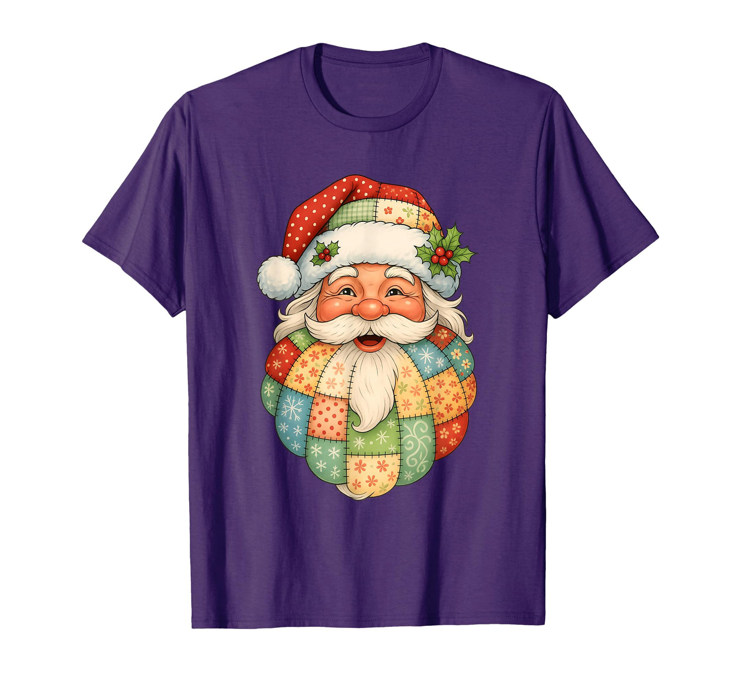 Vintage Santa Claus Face Patchwork Family Christmas Matching T-Shirt