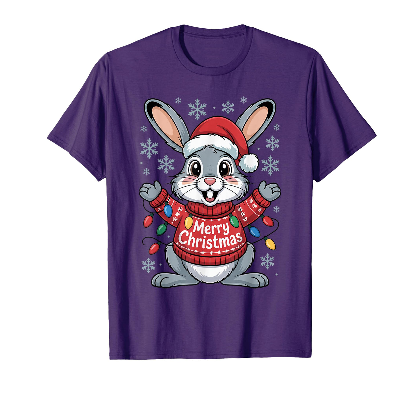 Christmas Bunny Snowshoe Hare Rabbit Santa Hat Light Funny T-Shirt