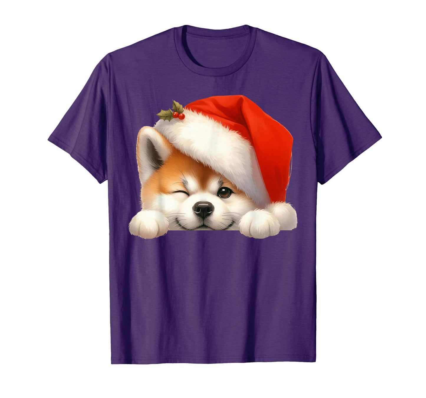 Akita Dog Christmas Santa Hat Dog Mom Dad T-Shirt
