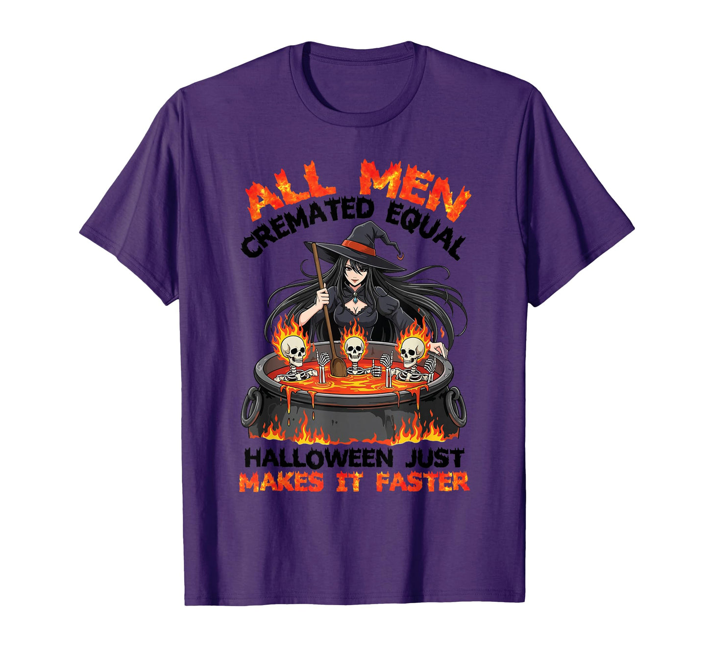 All Men Make It Faster Witch Skeleton Cauldron Spooky Brew T-Shirt