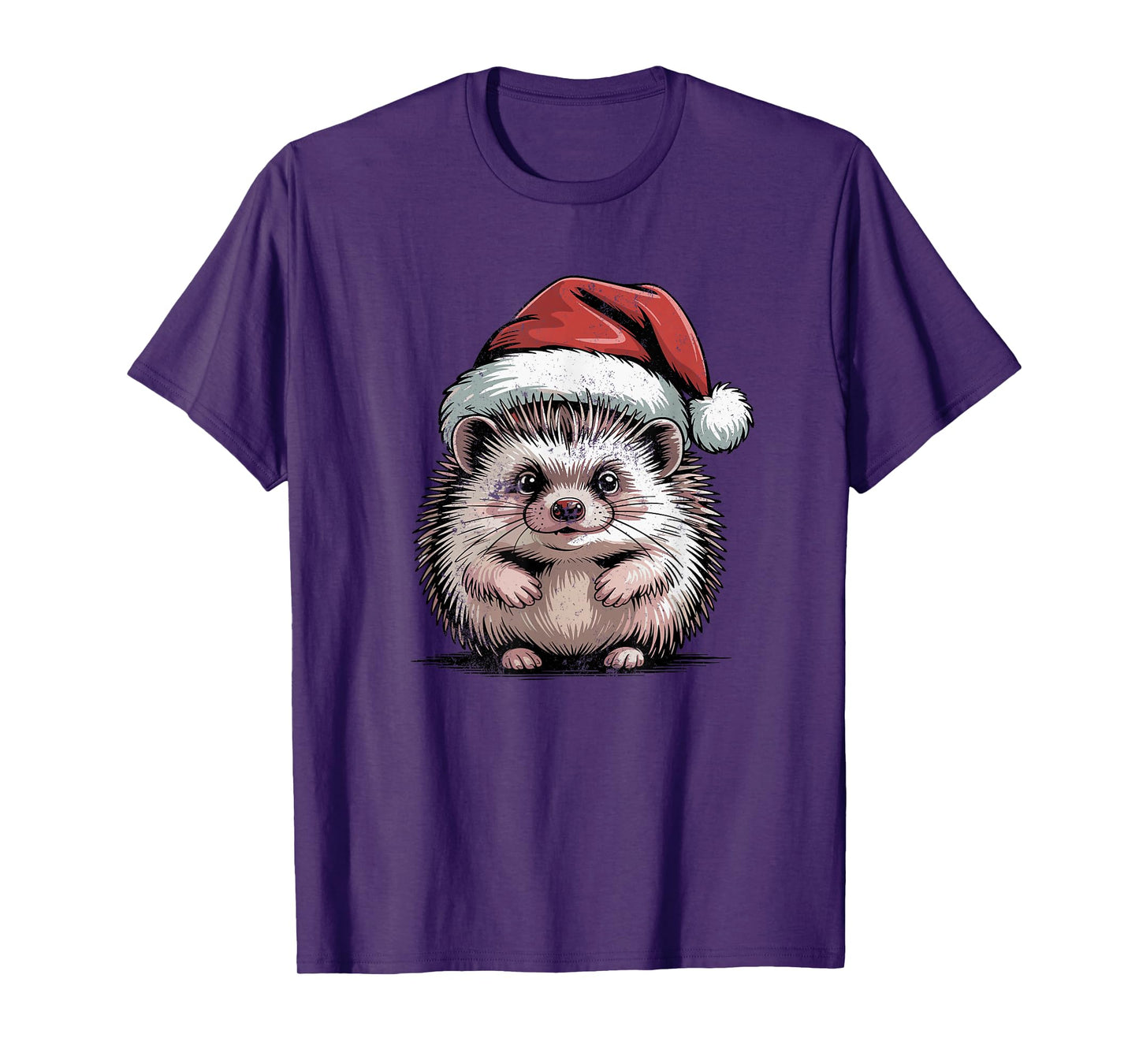 Hedgehog Santa Hat Christmas Vintage Animal Lovers Holiday T-Shirt
