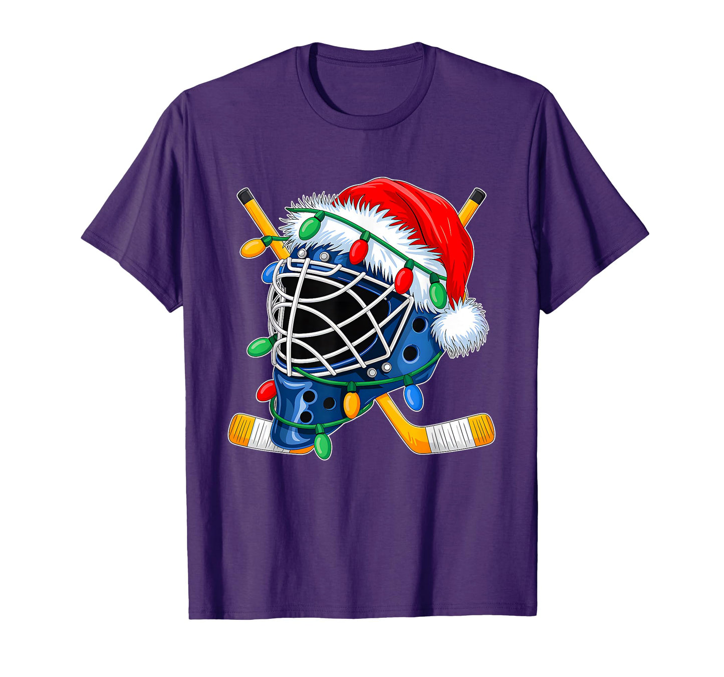 Christmas Ice Hockey Helmet Santa Xmas Men Boys Kids Teen T-Shirt