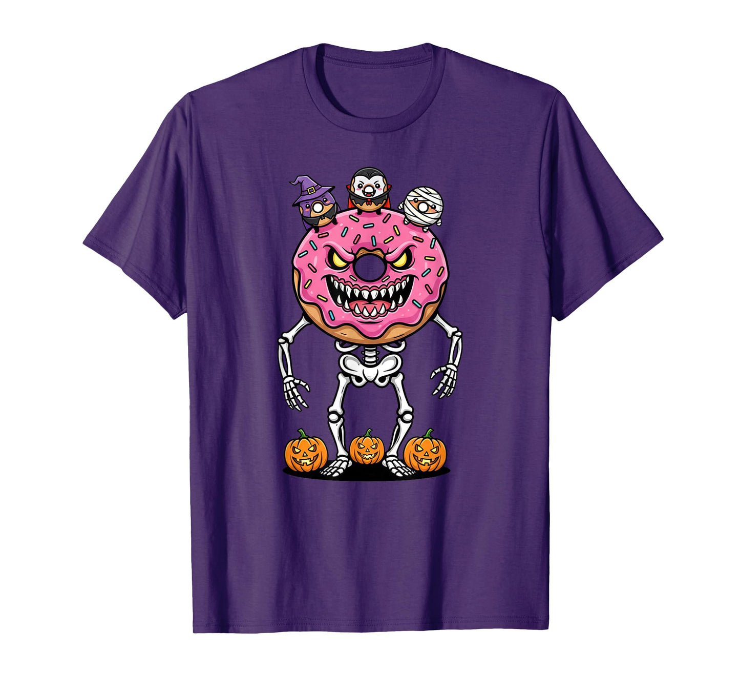 Funny Donut Skeleton Mummy Witch Halloween Kids Mens Womens T-Shirt