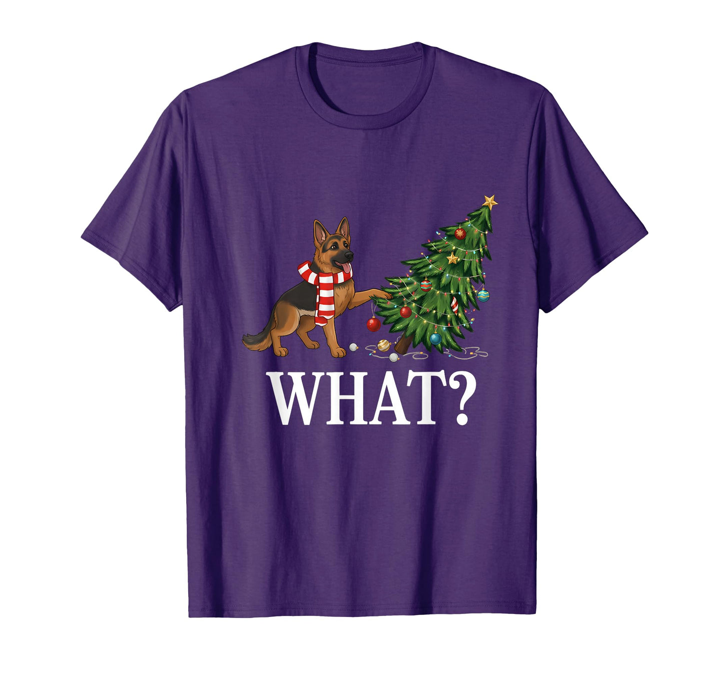 Funny German Shepherd Pushing Christmas Tree Over Dog What? T-Shirt