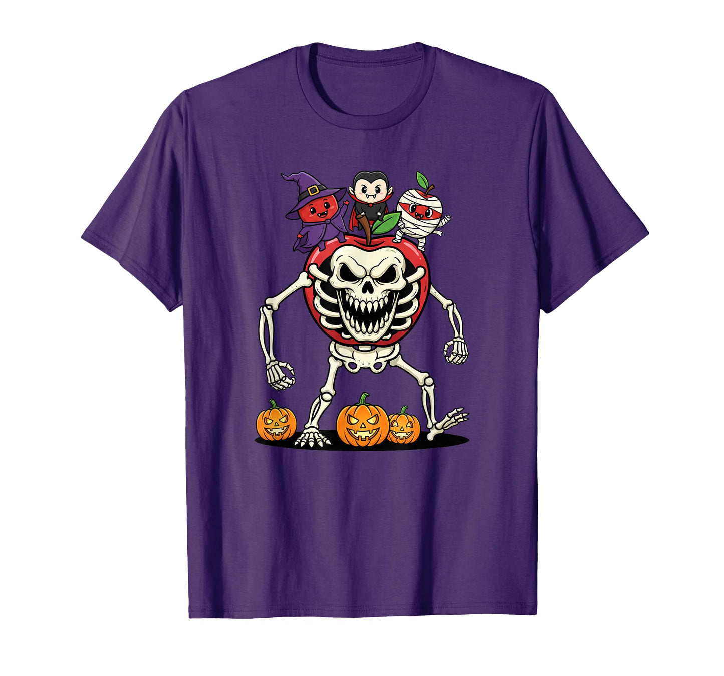 Funny Apple Skeleton Mummy Witch Halloween Kids Mens Womens T-Shirt