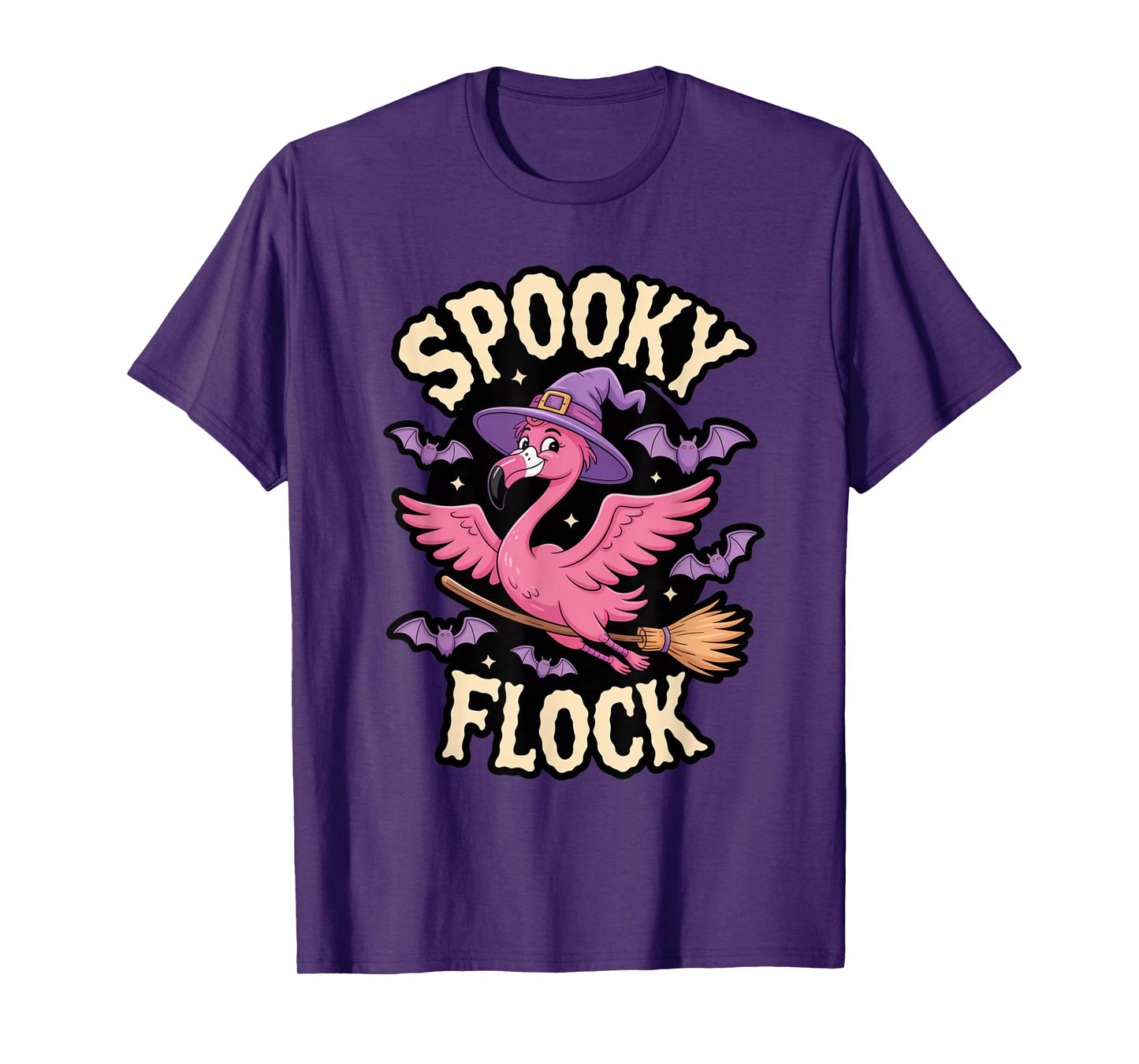 Spooky Flock Flamingo Witch with Bats T-Shirt
