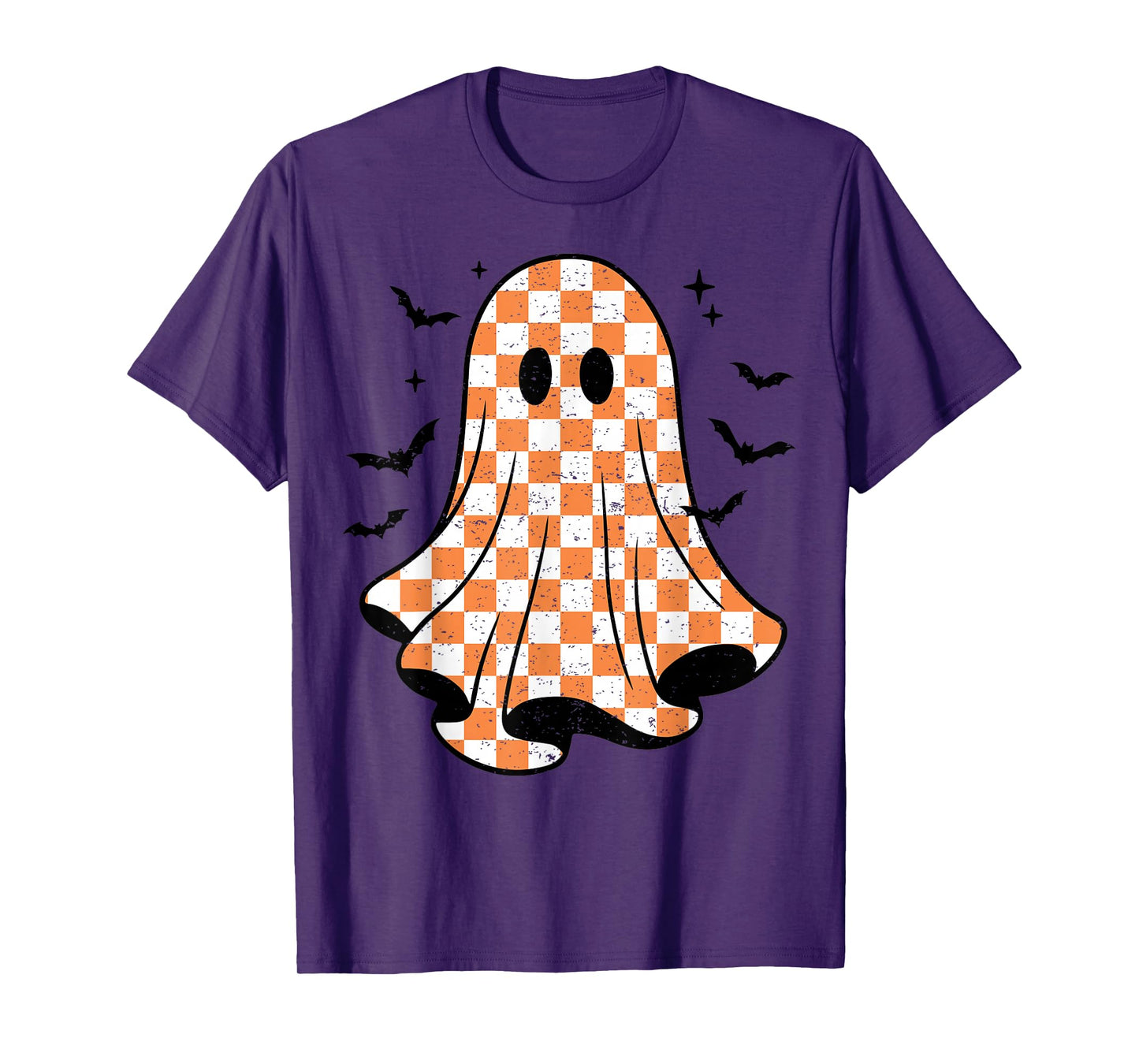 Vintage Checkered Ghost Checker Board Distressed Halloween T-Shirt
