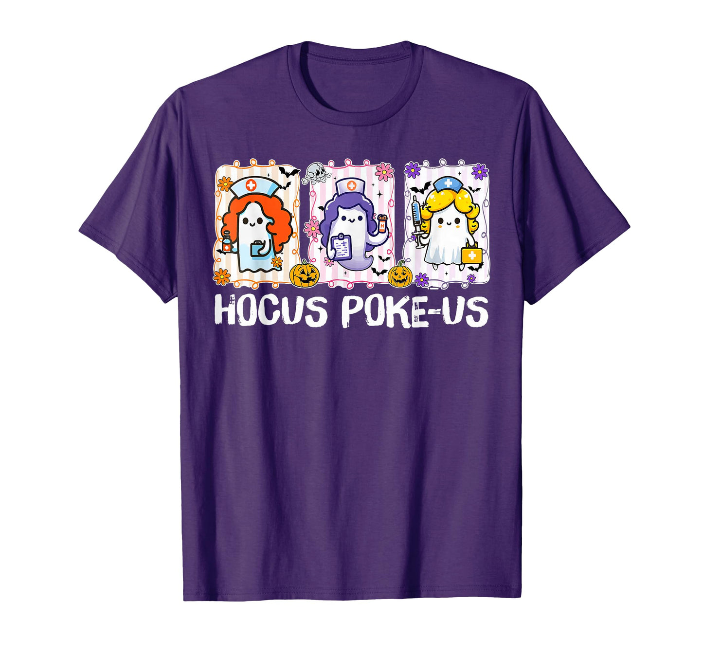 Halloween Ghost Nurse Hocus Poke Us Costume Spooky Season T-Shirt