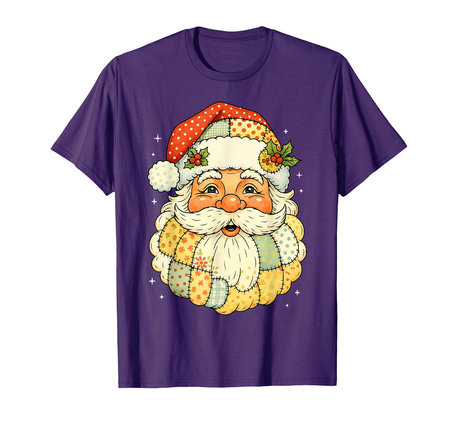 Retro Patchwork Santa Vintage Christmas Holiday T-Shirt