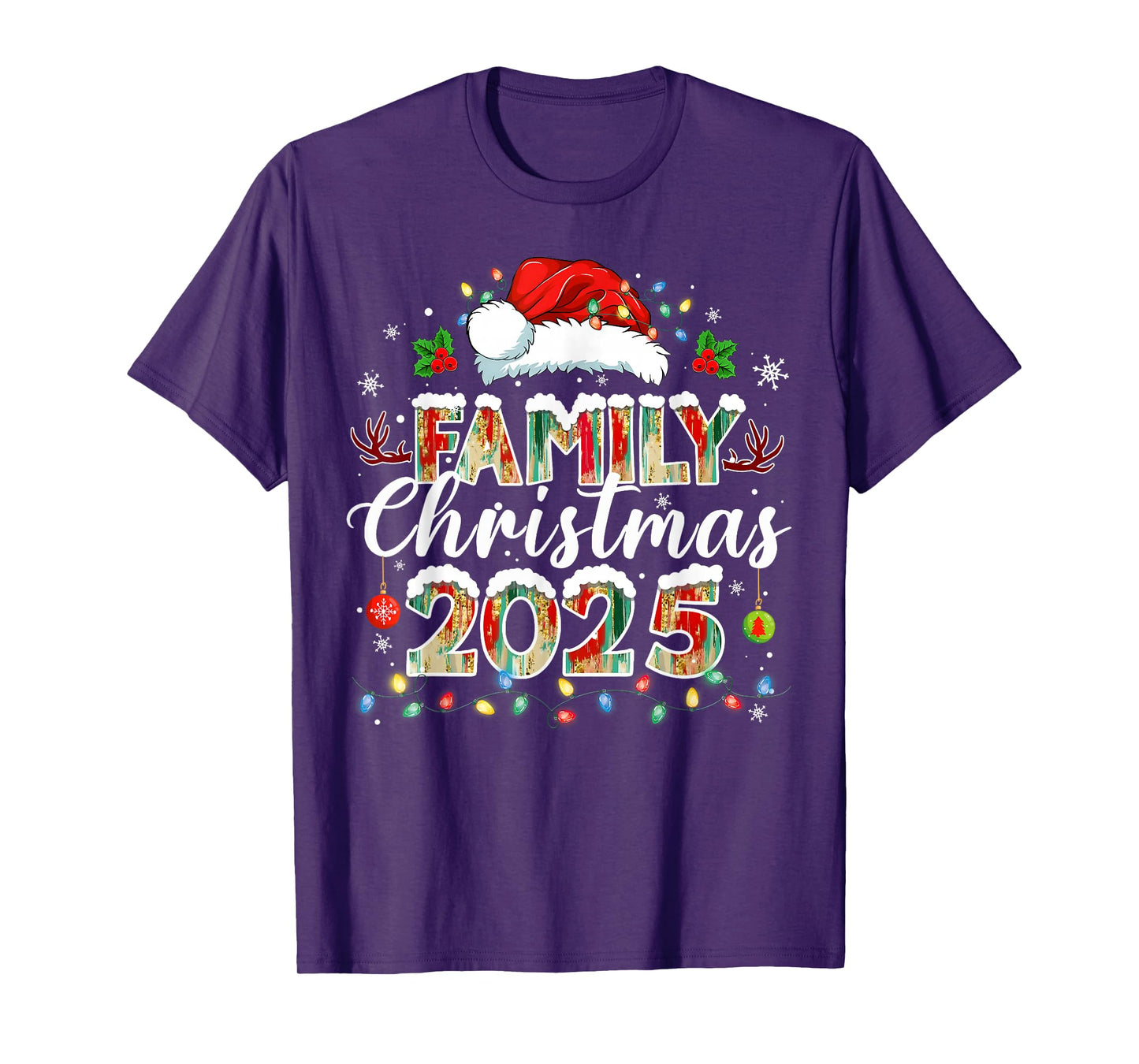 Family Christmas 2025 Santa Hat Xmas Lights Snowflake Funny T-Shirt