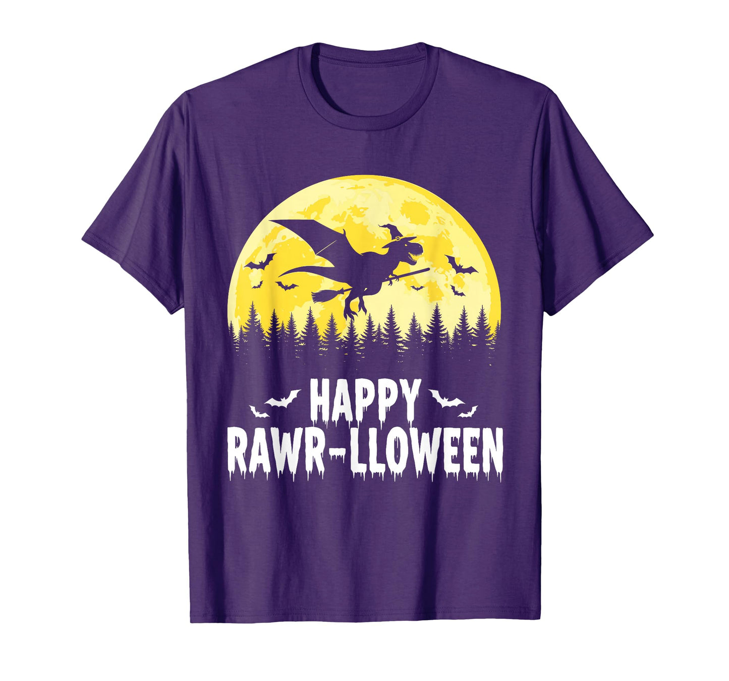 Happy Rawr-lloween Funny Halloween T Rex Flying Witch T-Shirt