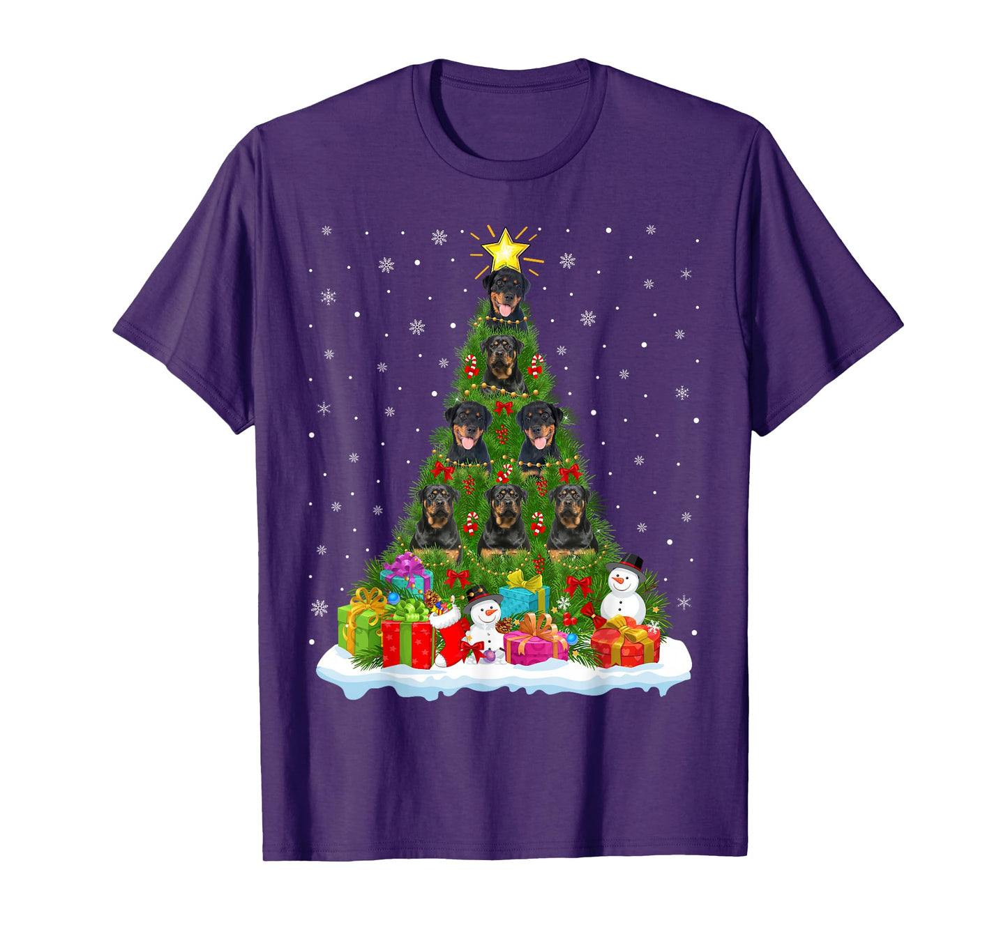 Rottweiler Dog Christmas Tree Holiday Decor Xmas Lights T-Shirt
