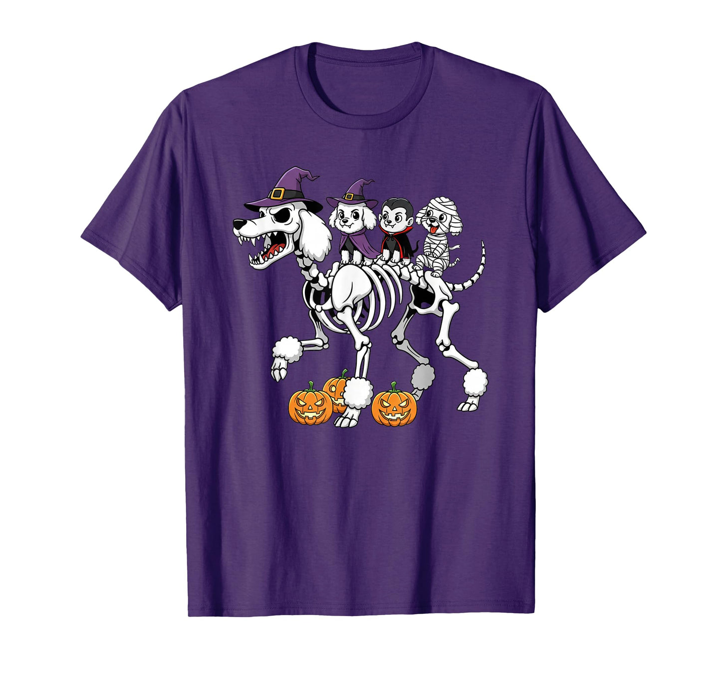 Funny Poodle Skeleton Mummy Witch Halloween Kids Mens Womens T-Shirt