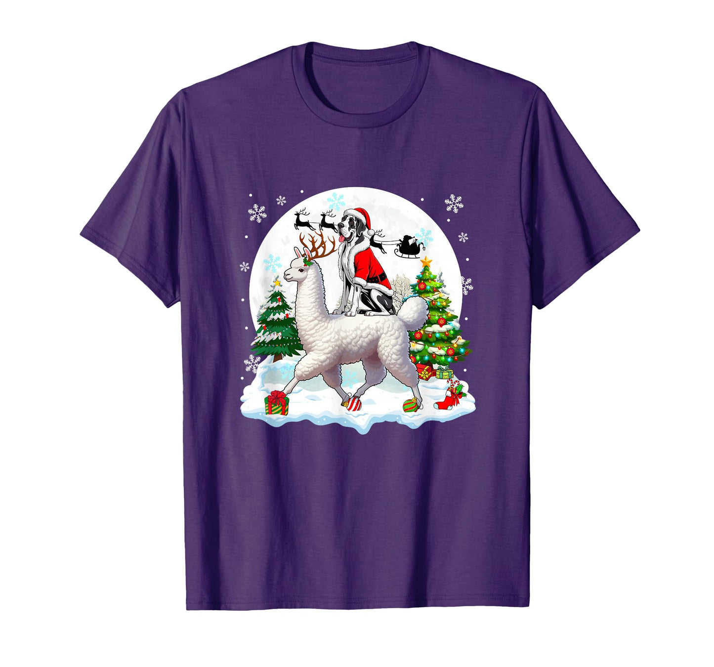 Santa Great Dane Riding Llama Reindeer Christmas Owner Kids T-Shirt