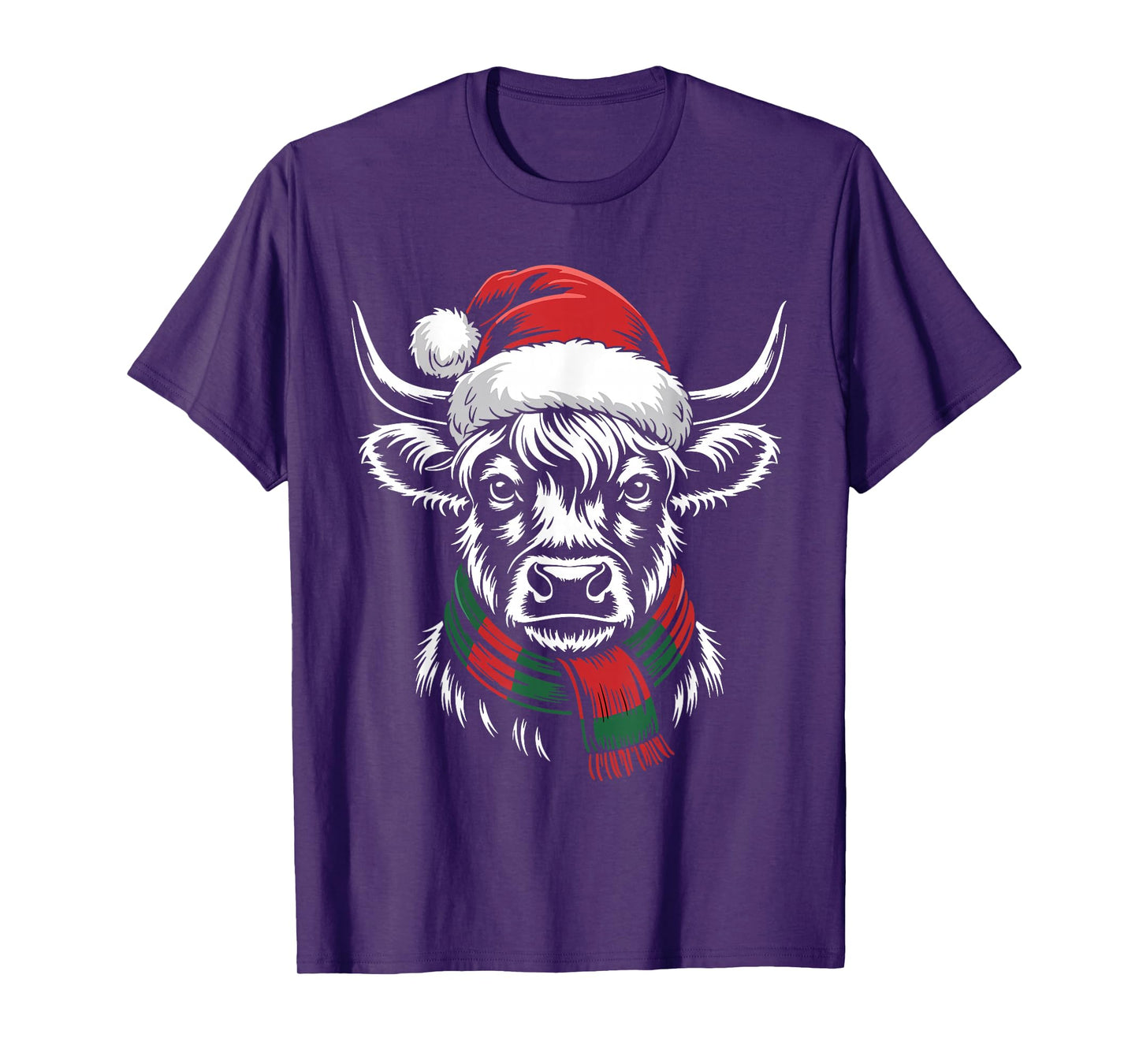 Highland Cow Xmas Santa Hat Scarf Christmas Costume T-Shirt