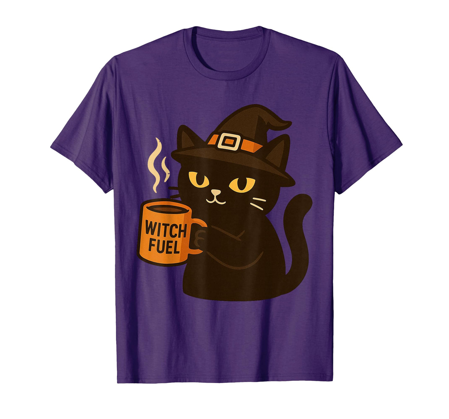 Black Halloween Cat Drinking Coffee Funny Witch Fuel T-Shirt
