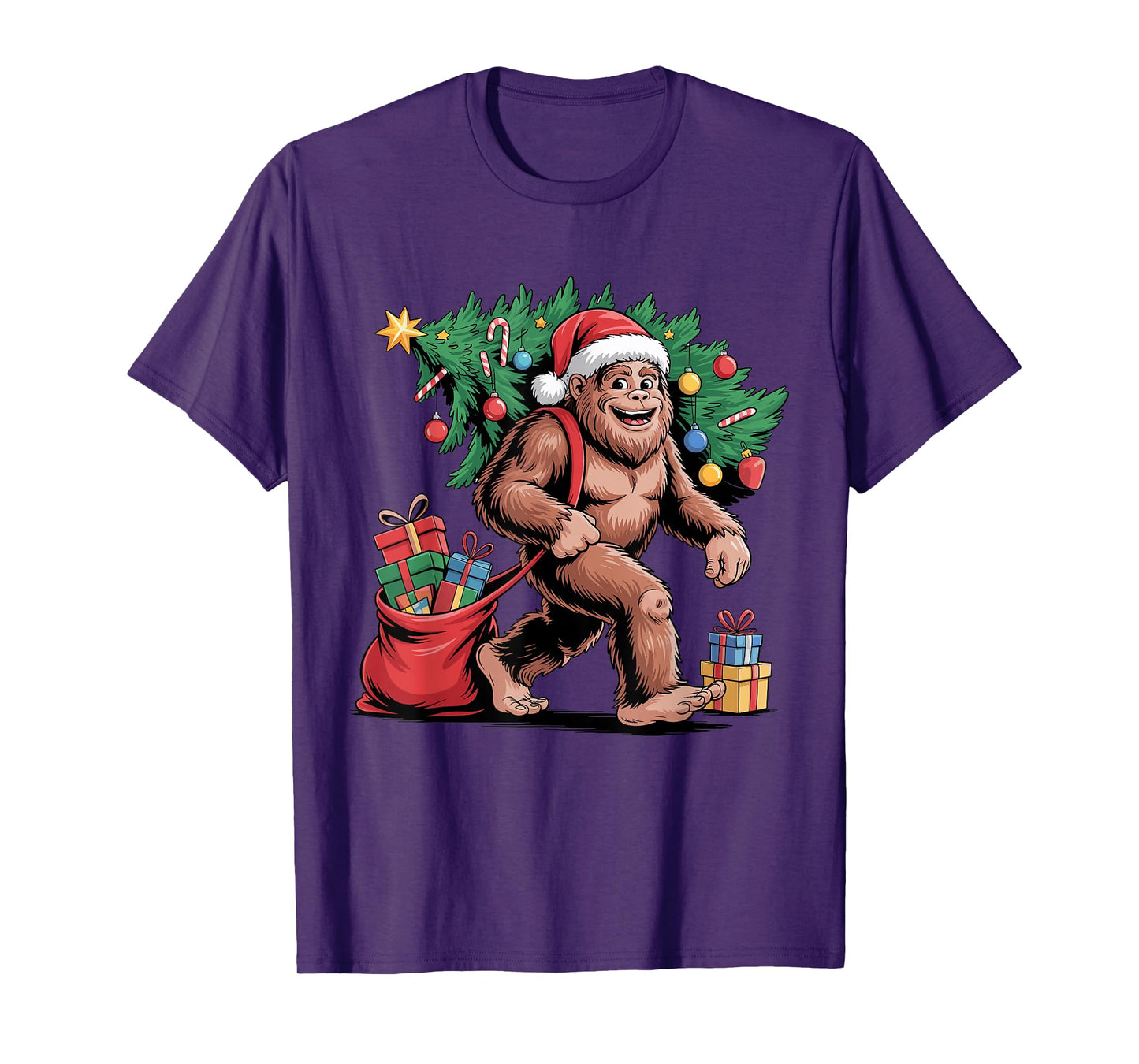 Santa Bigfoot Christmas Tree Funny Sasquatch Holiday Xmas T-Shirt