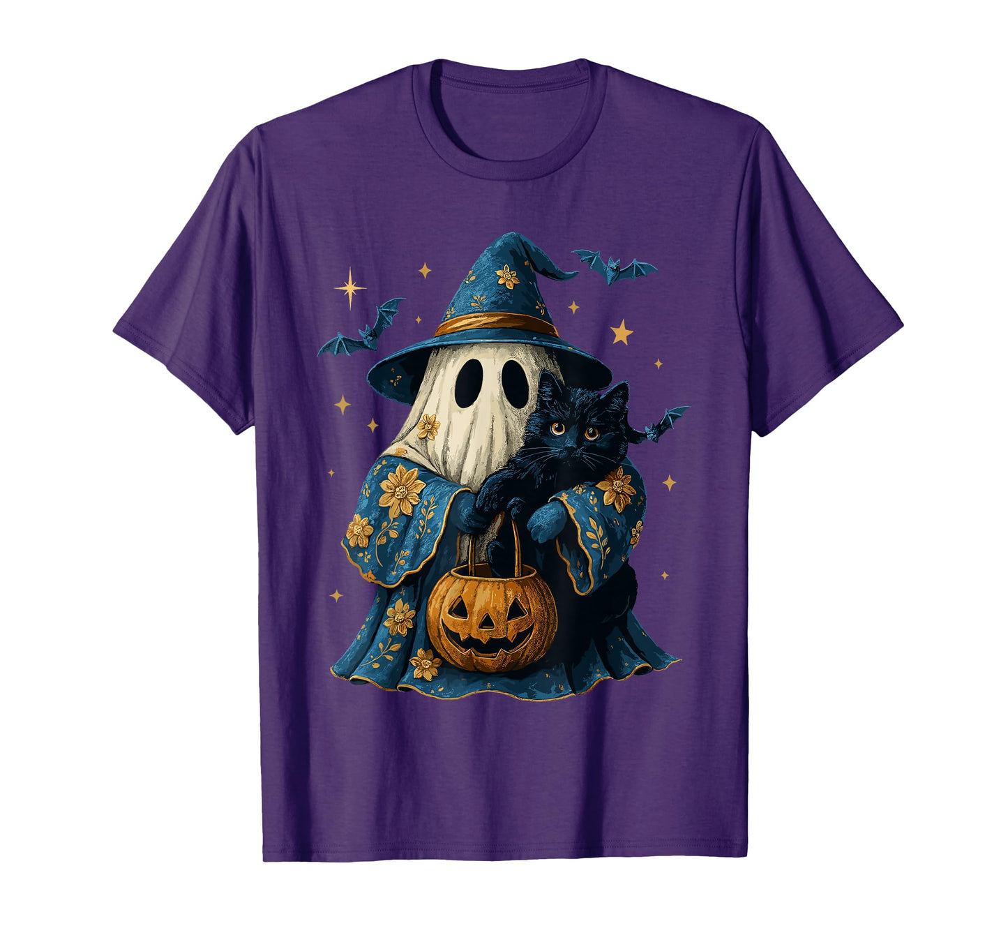 Floral Spooky Season Ghost Witch Cat Costume, Black Cat T-Shirt