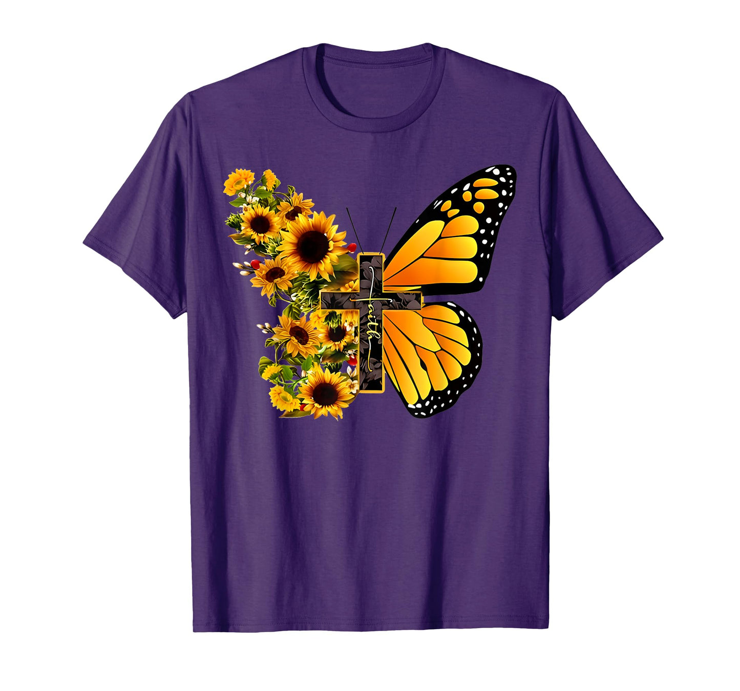 Faith Cross Sunflower Butterfly Christian Vintage T-Shirt