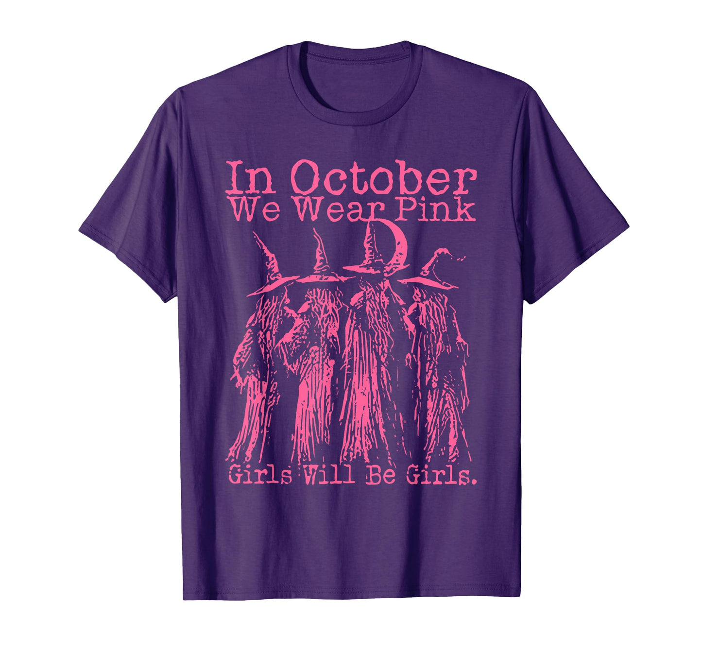 in October We Wear Pink Witch Halloween Breast Cancer Women T-Shirt