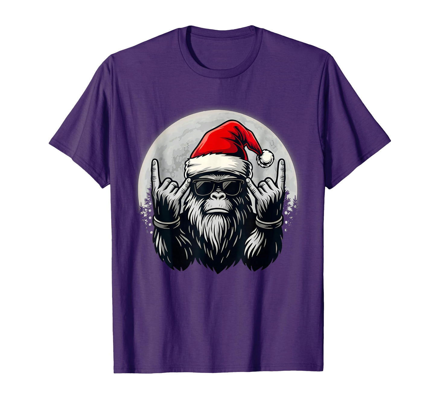 Santa Bigfoot Christmas Tree Xmas Lights Funny Sasquatch T-Shirt